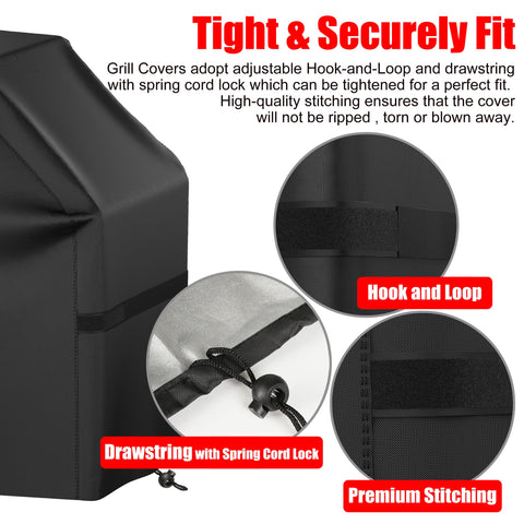 VIBOOS 48-inch grill cover fits most two- to three-burner grills securely.