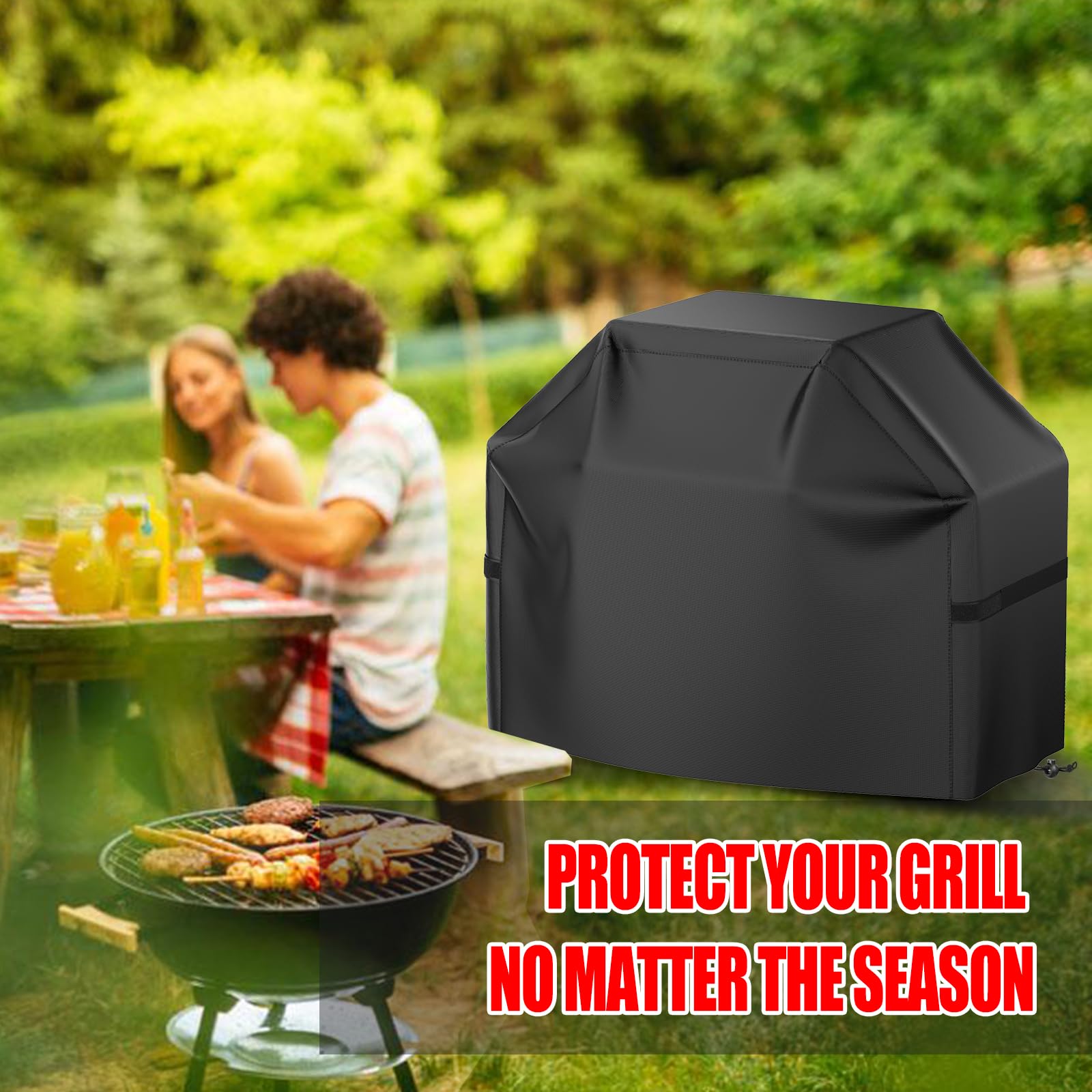 VIBOOS BBQ cover offers secure fit against strong winds.