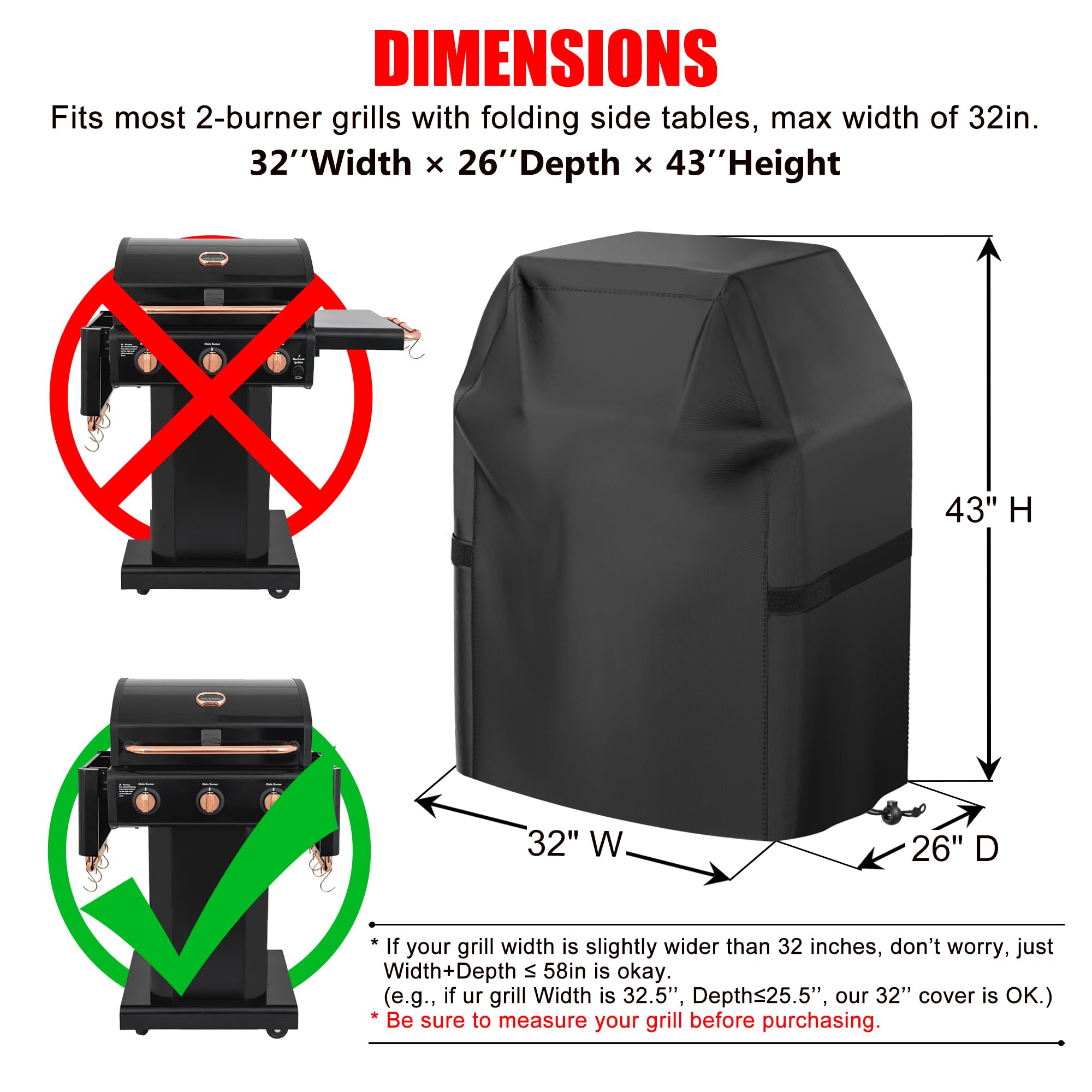 VIBOOS grill cover side view with straps secures a stable fit