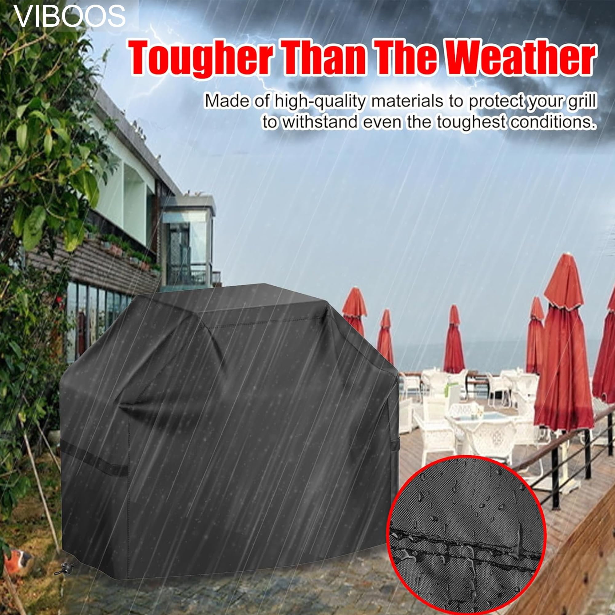 VIBOOS cover with hook-and-loop straps stays secure in wind.
