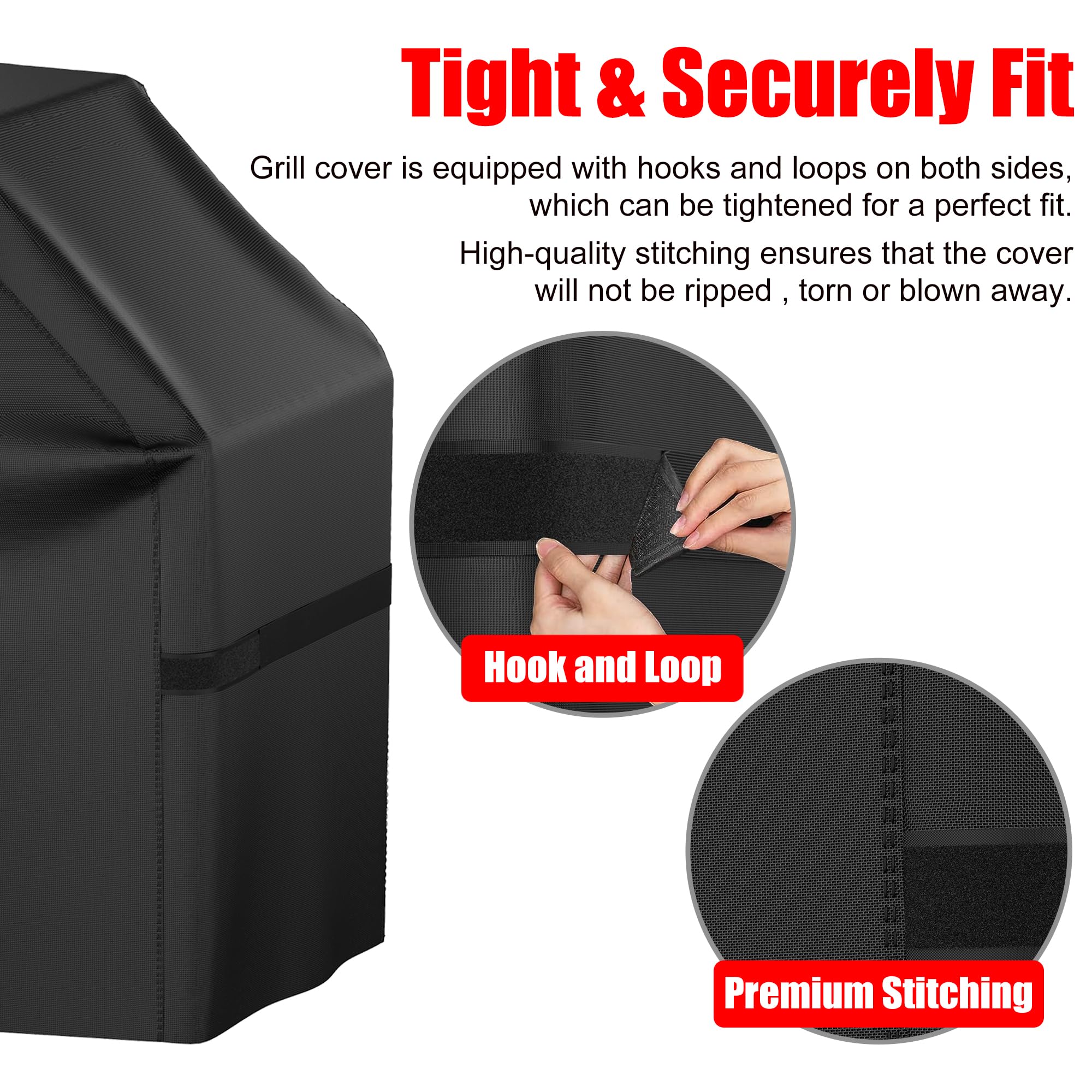 VIBOOS grill cover adjustable-hooks-loops ensure secure placement.