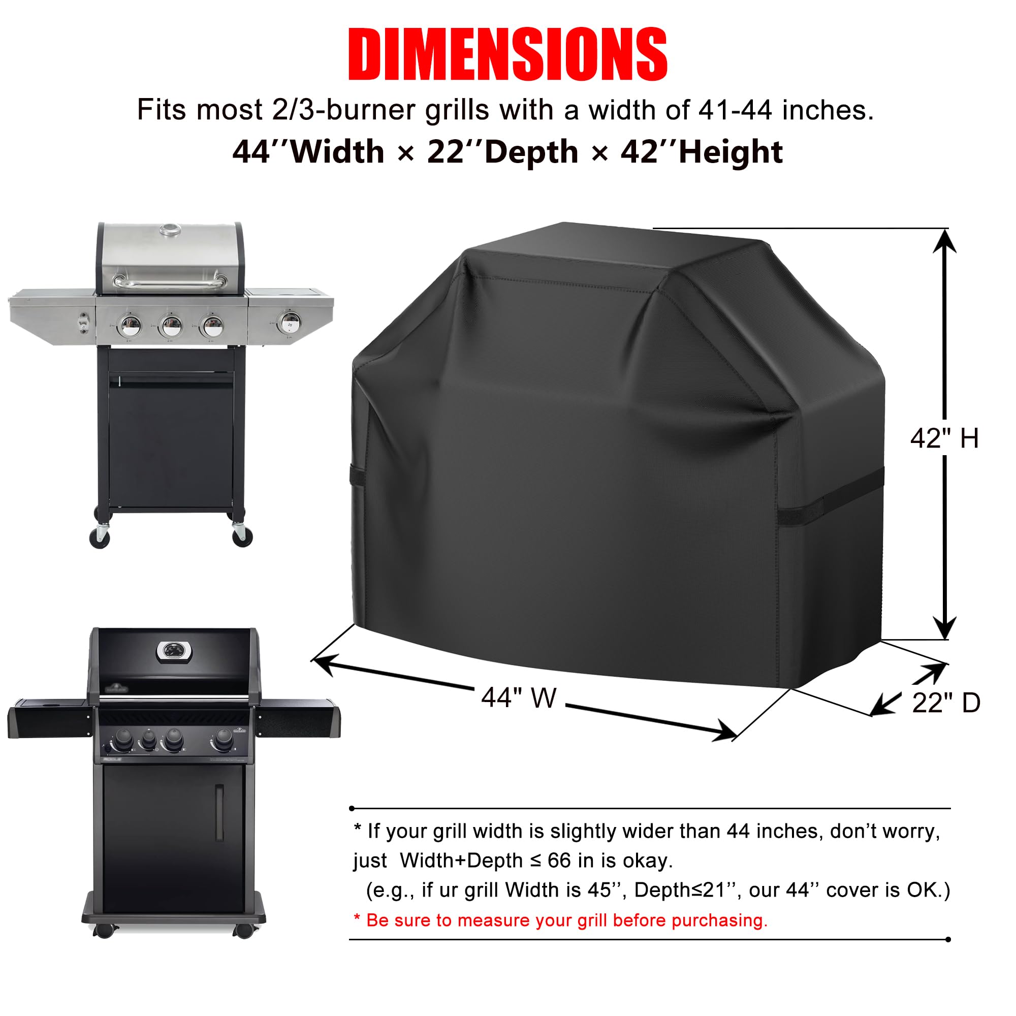 VIBOOS grill cover with hook-and-loop straps keeps it secure.