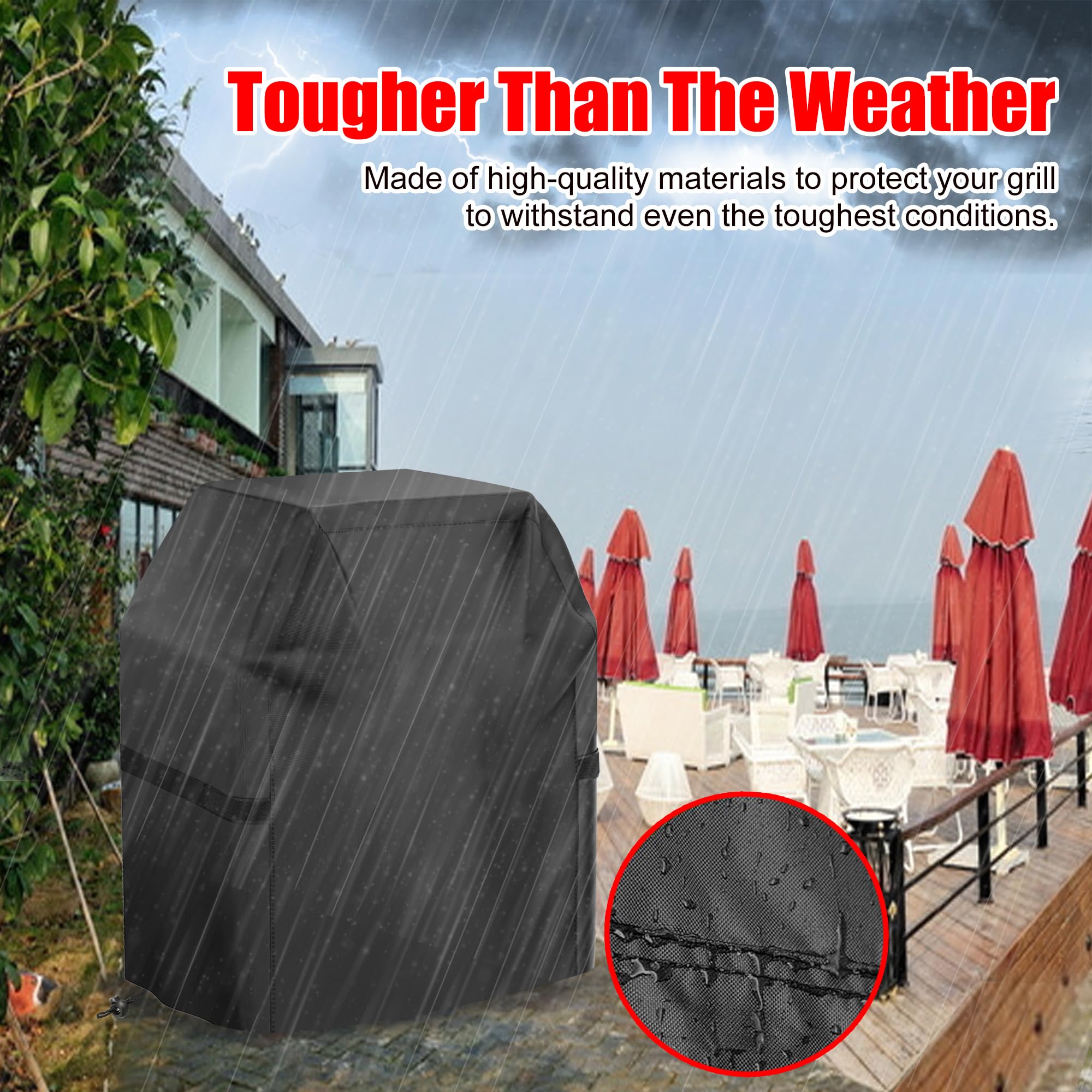 VIBOOS weather resistant fabric shields grill from sun and dust