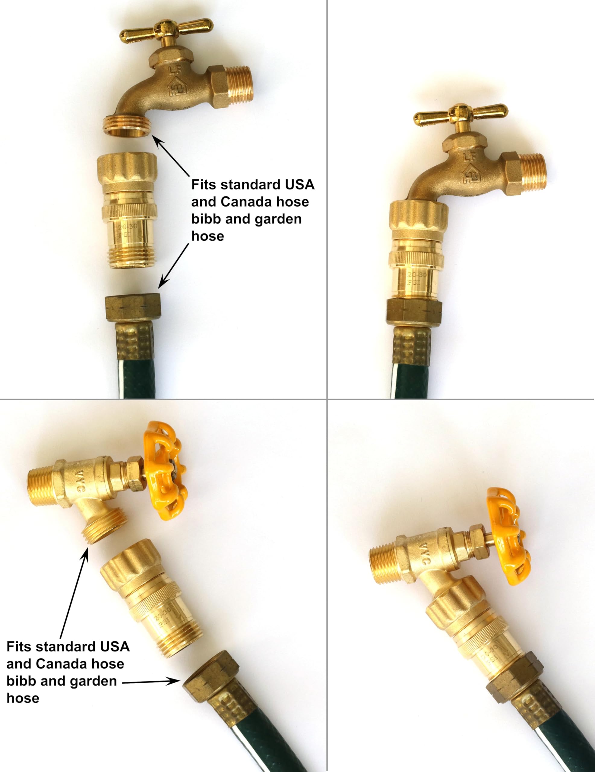 Close-up of Vibrant Yard Co. brass regulator highlighting durable all-metal construction.