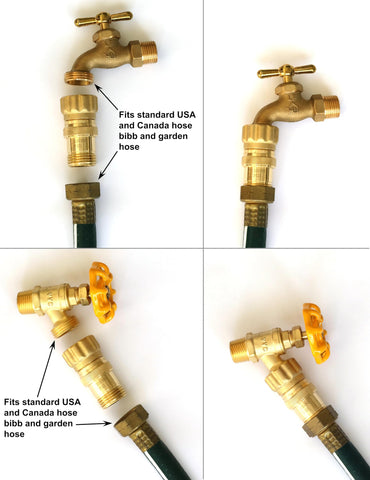 Close-up of Vibrant Yard Co. brass regulator highlighting durable all-metal construction.