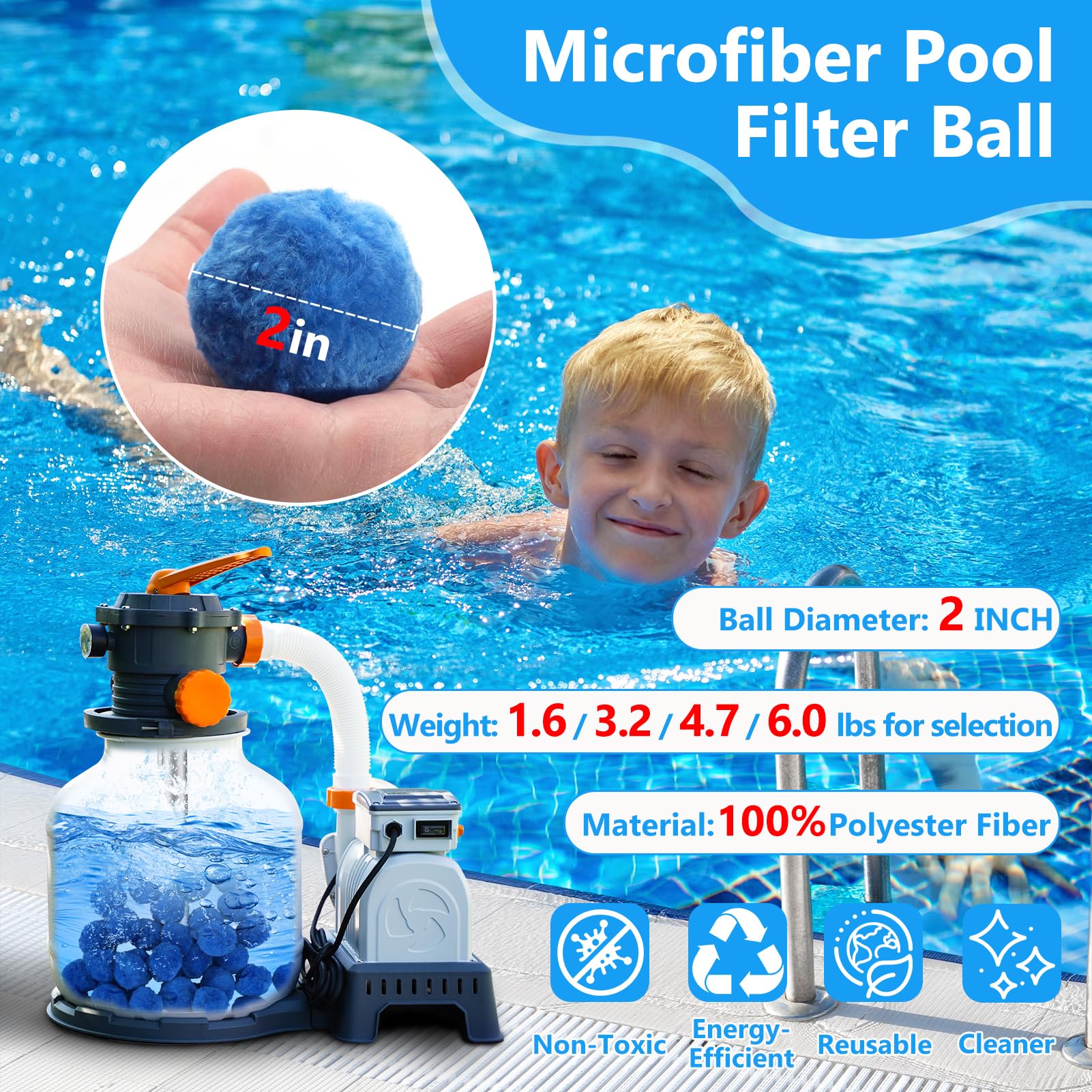 VICAMB pool filter balls inside a filter system showing enhanced filtration