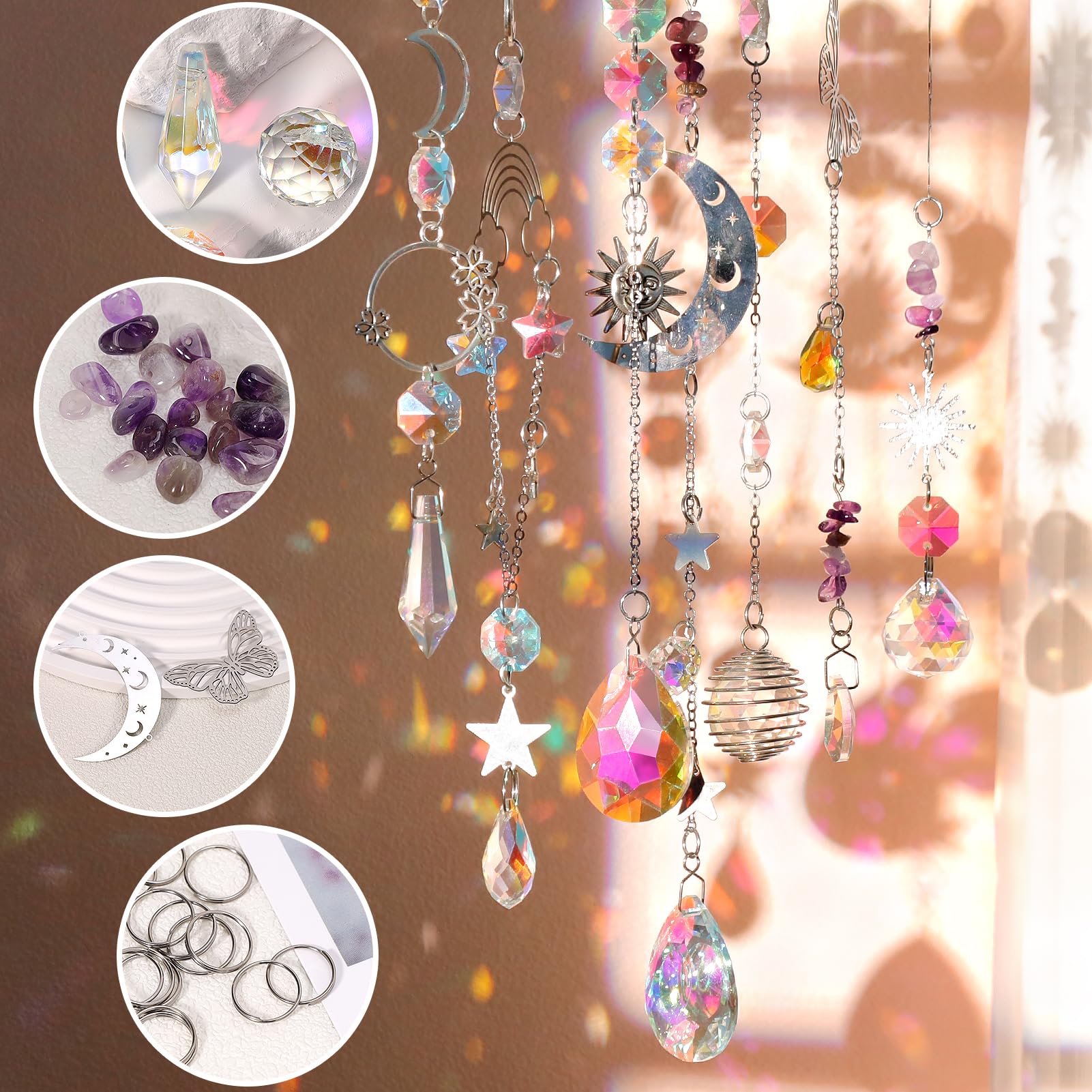 VICAMB Purple crystals and moon-sun pendants set