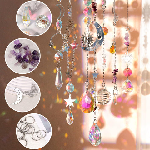 VICAMB Purple crystals and moon-sun pendants set