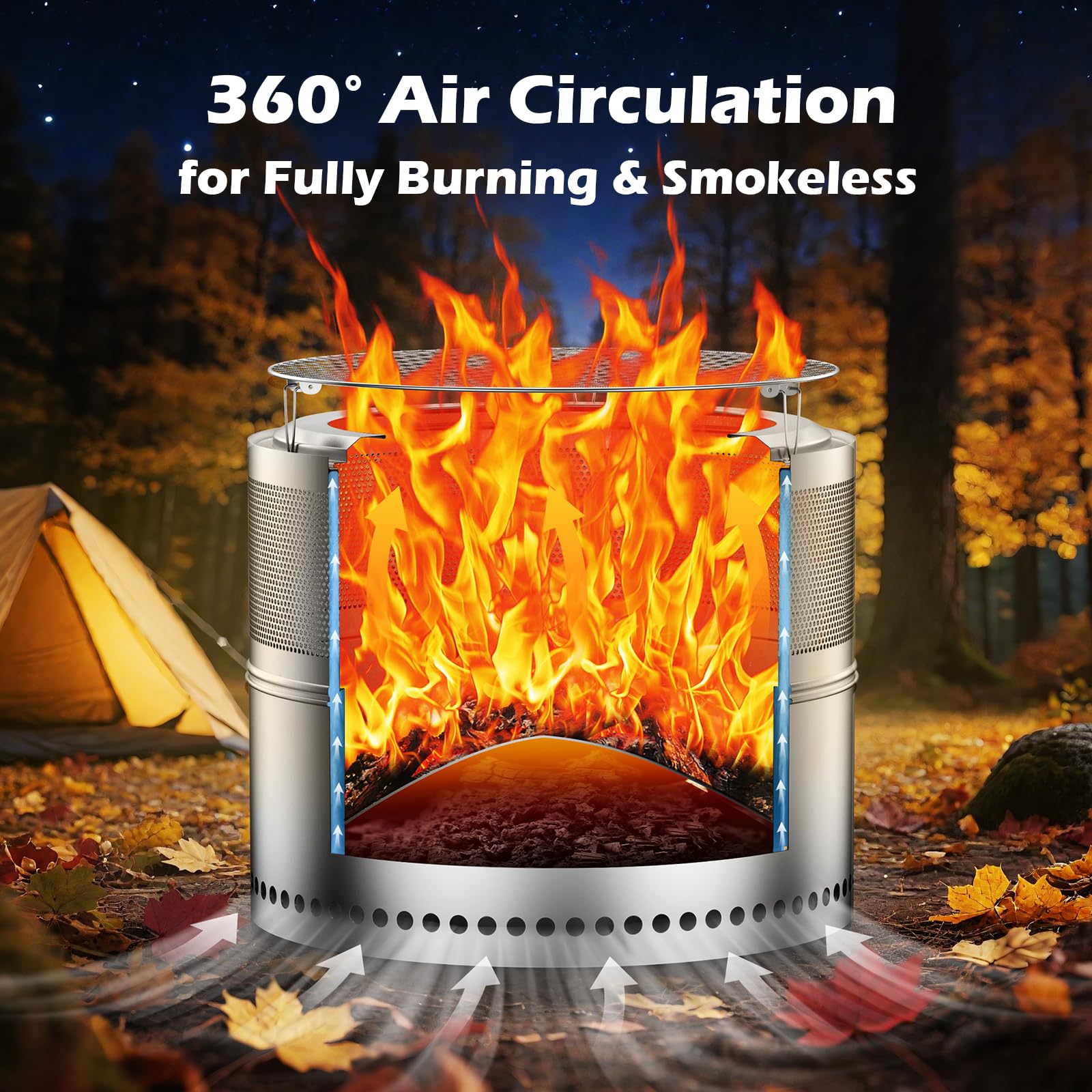 VICEARTH 360-degree airflow design promotes efficient combustion during gatherings