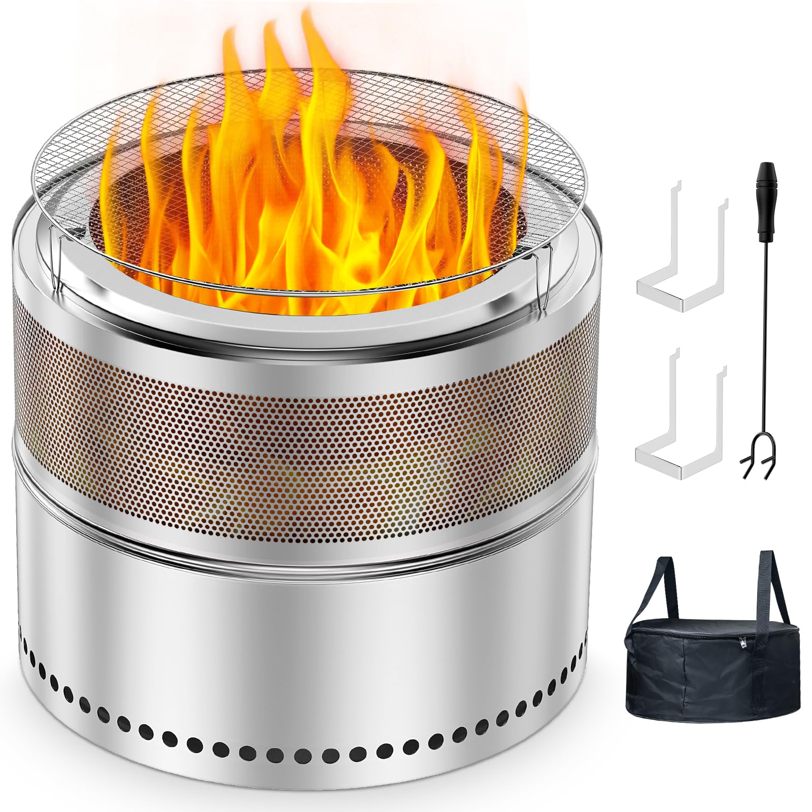 VICEARTH smokeless fire pit 20-inch shown outdoors with clean flames and minimal smoke
