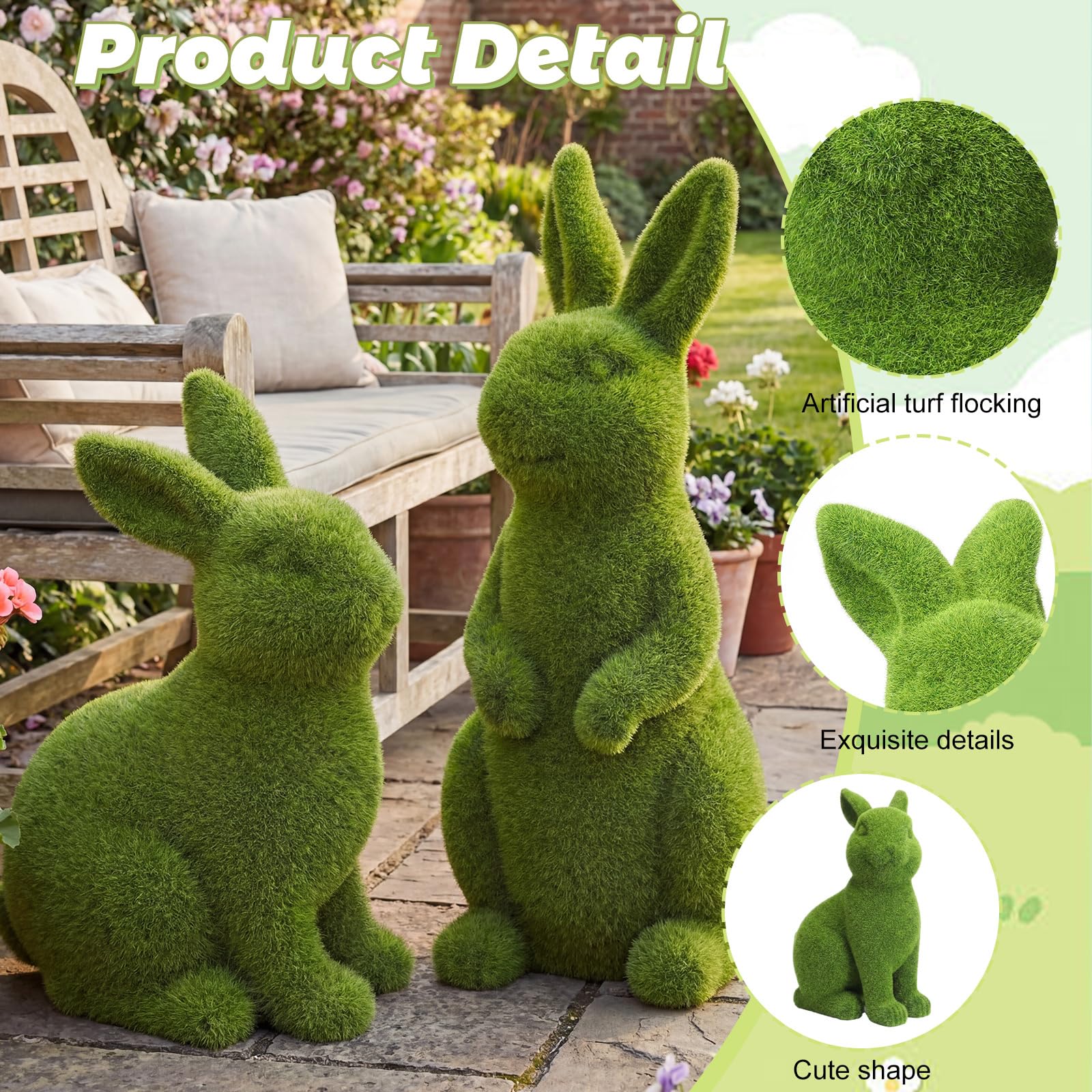 Vicenpal sitting moss bunny statue adds rustic indoor charm.