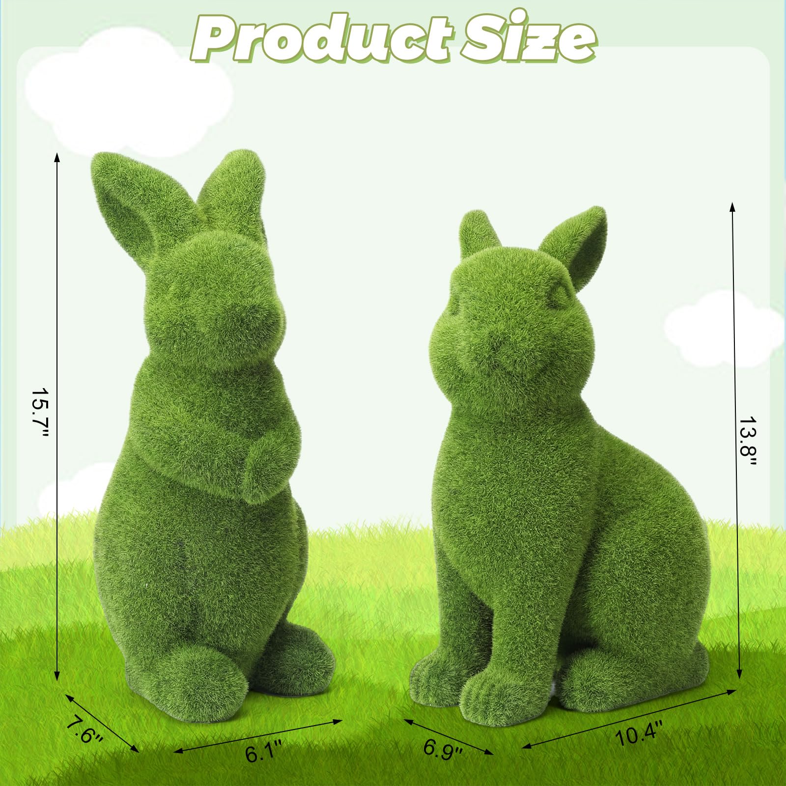 Vicenpal standing moss bunny side view brightens garden styling.
