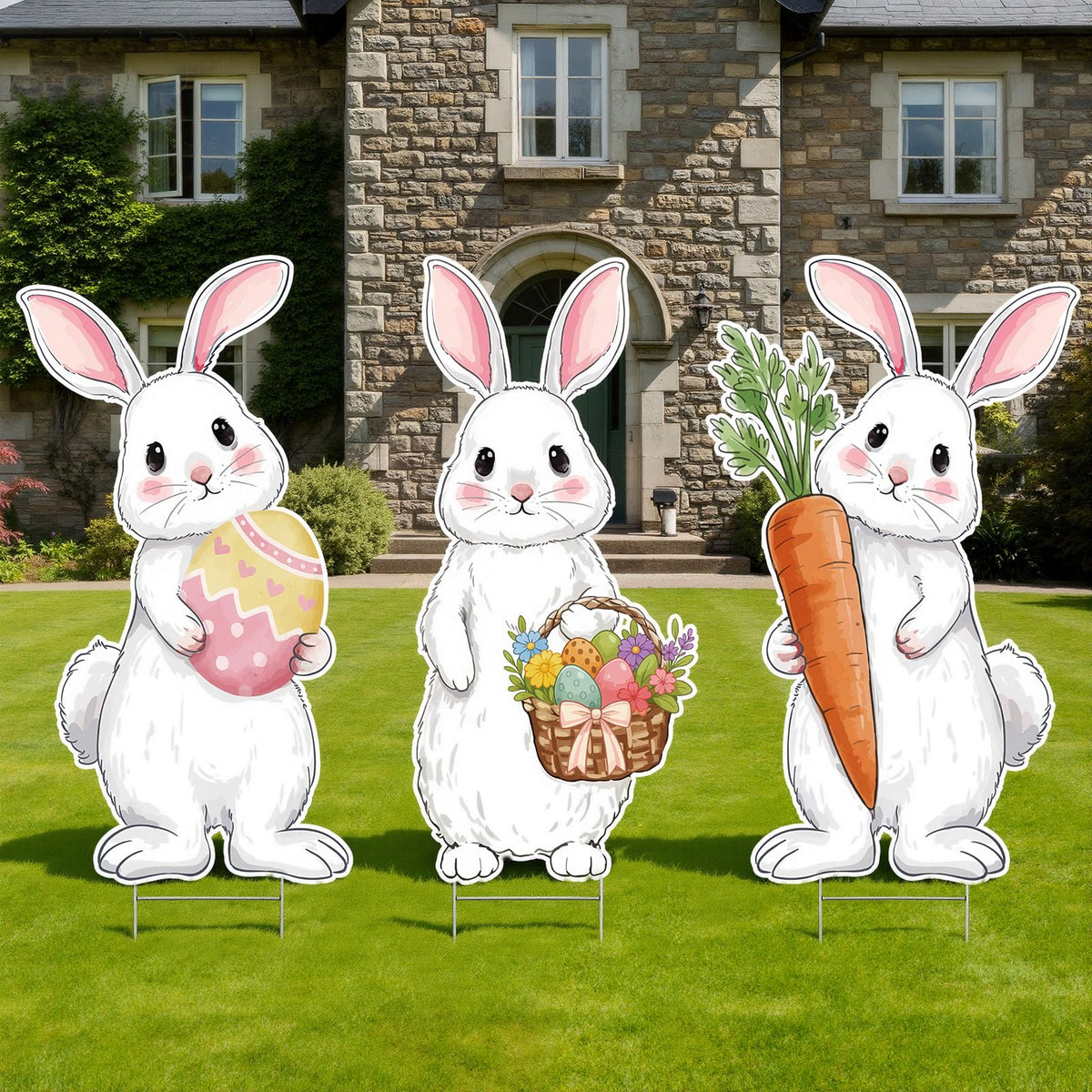 Vicenpal bunny egg yard sign with vibrant colors enhances curb appeal for Easter outdoor decor