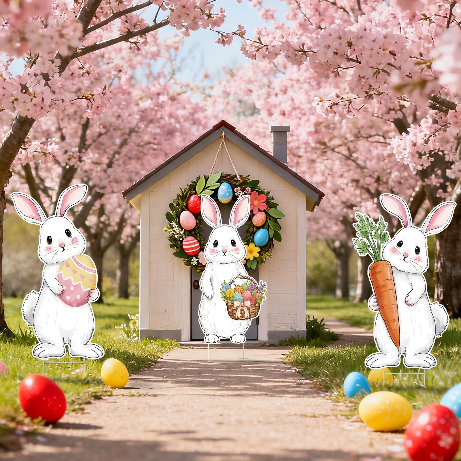Vicenpal Easter yard sign set creates a welcoming outdoor celebration vibe