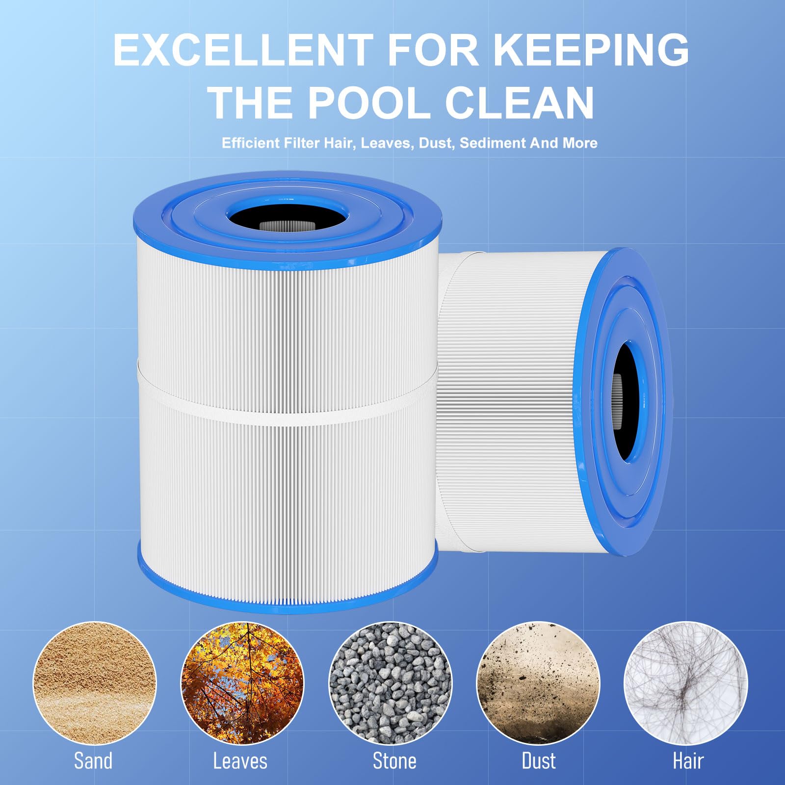 Vickmons C-8465 spa filter 65 sq ft filtration area for thorough cleaning.