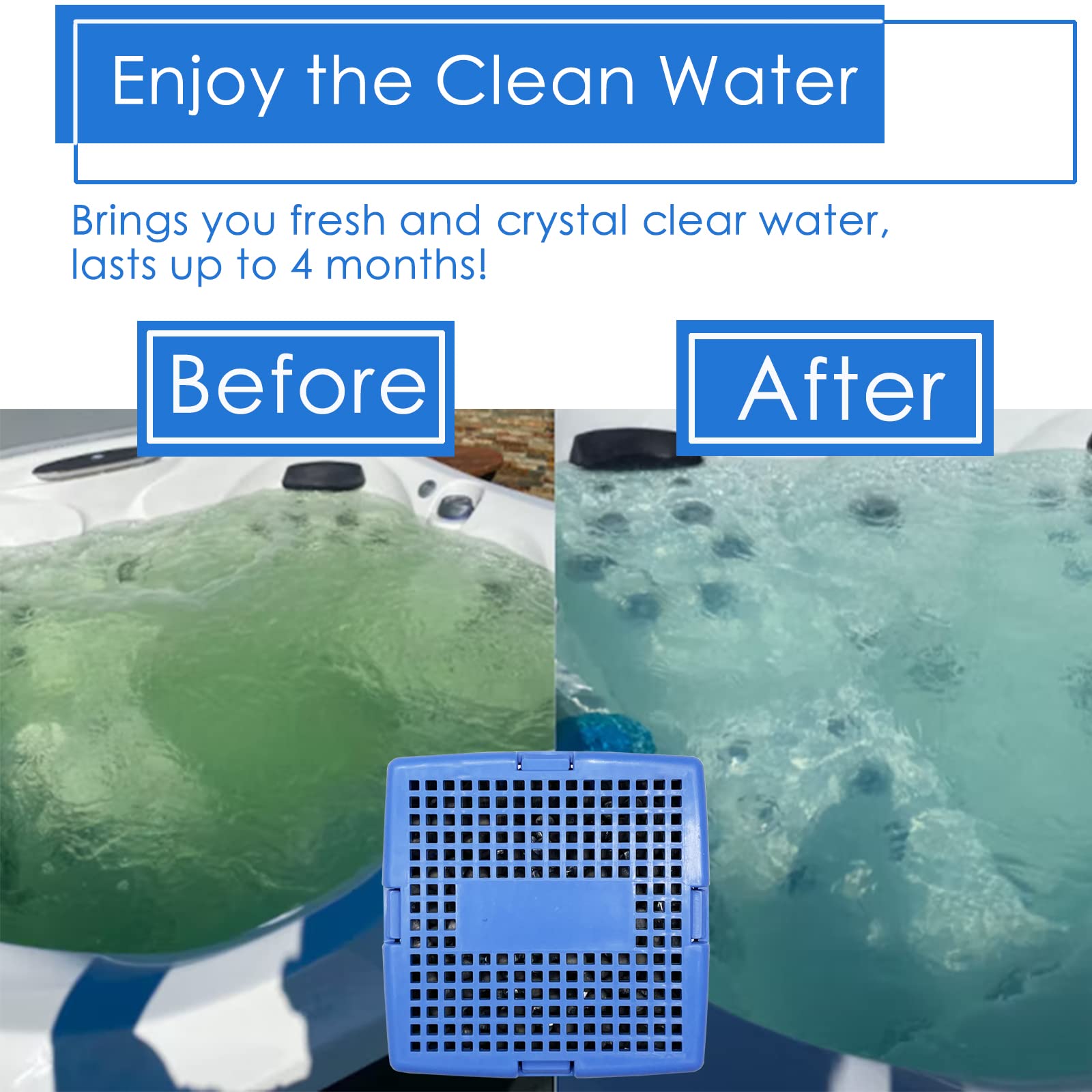 Vickmons silver and activated carbon filtration keeps spa water fresh.
