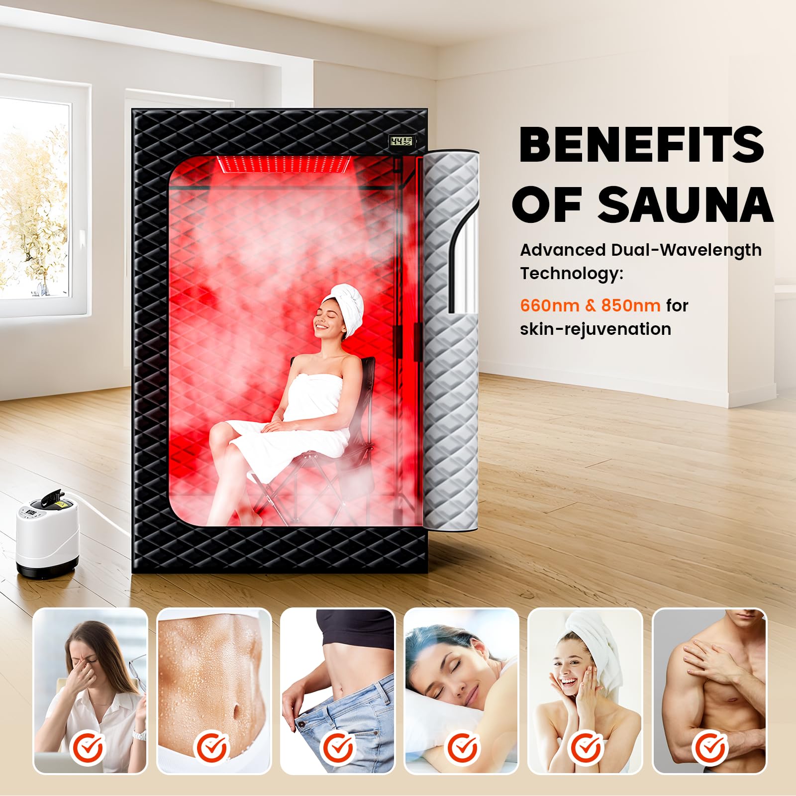 Viconor Infrared Sauna Box side panel shows sturdy frame for long-lasting performance