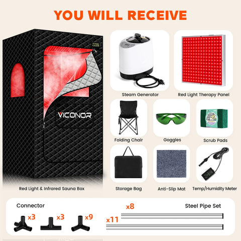 Viconor Infrared Sauna Box storage pocket and hooks simplify organization