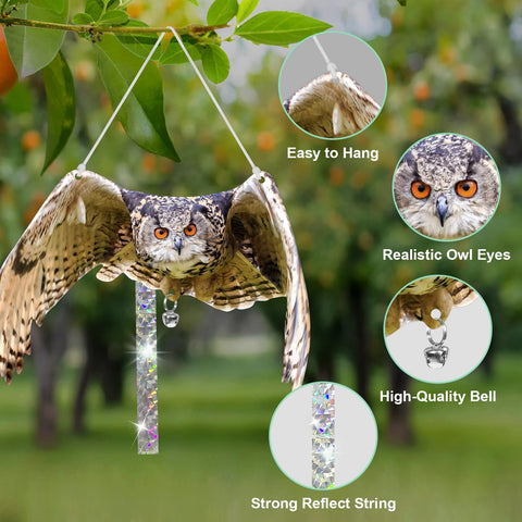 Vicsiyi bells on the owl add gentle jingling to deter birds near windows.
