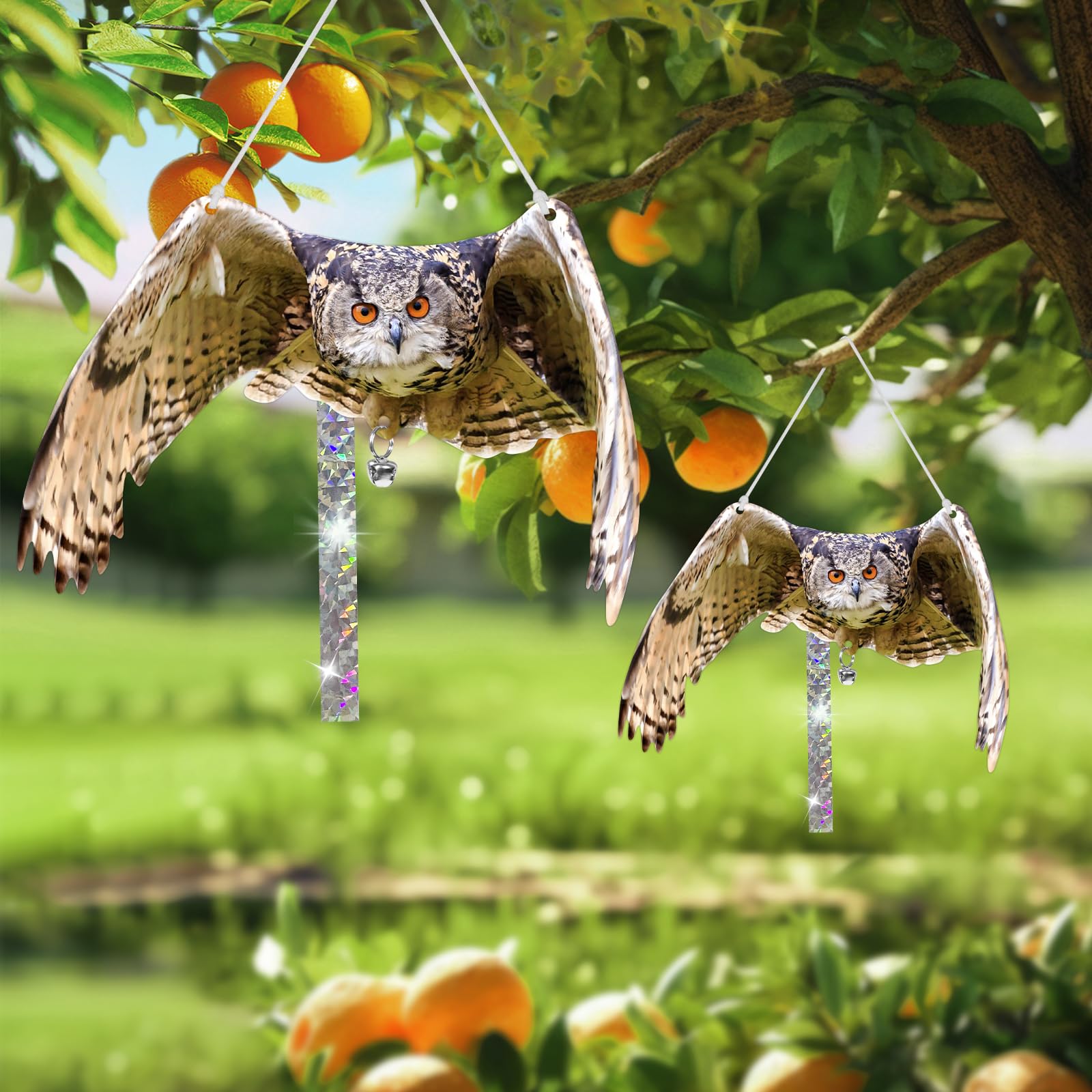 Vicsiyi three-pack includes three owls, tapes, ropes, and bells for versatile setup.