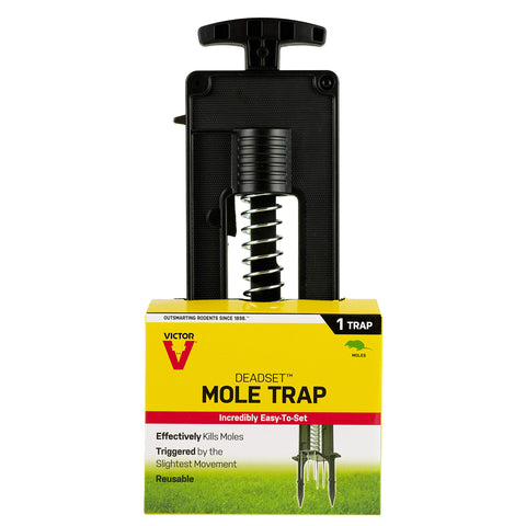 Victor DeadSet Mole Trap with ergonomic handle for effortless outdoor setup