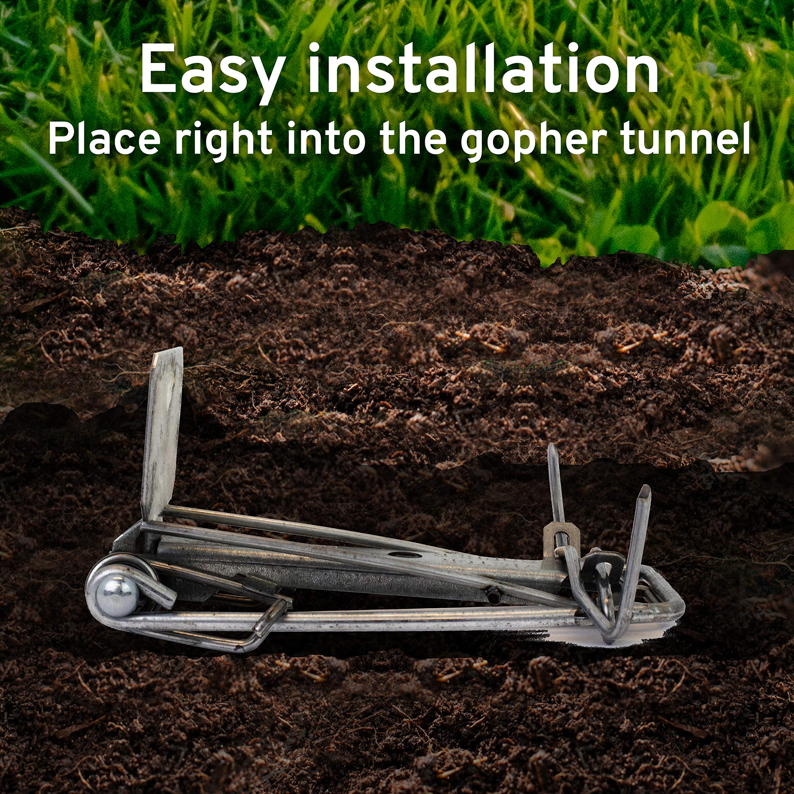 Victor Easy Set Gopher Trap 0610 with narrow design for easy tunnel insertion.