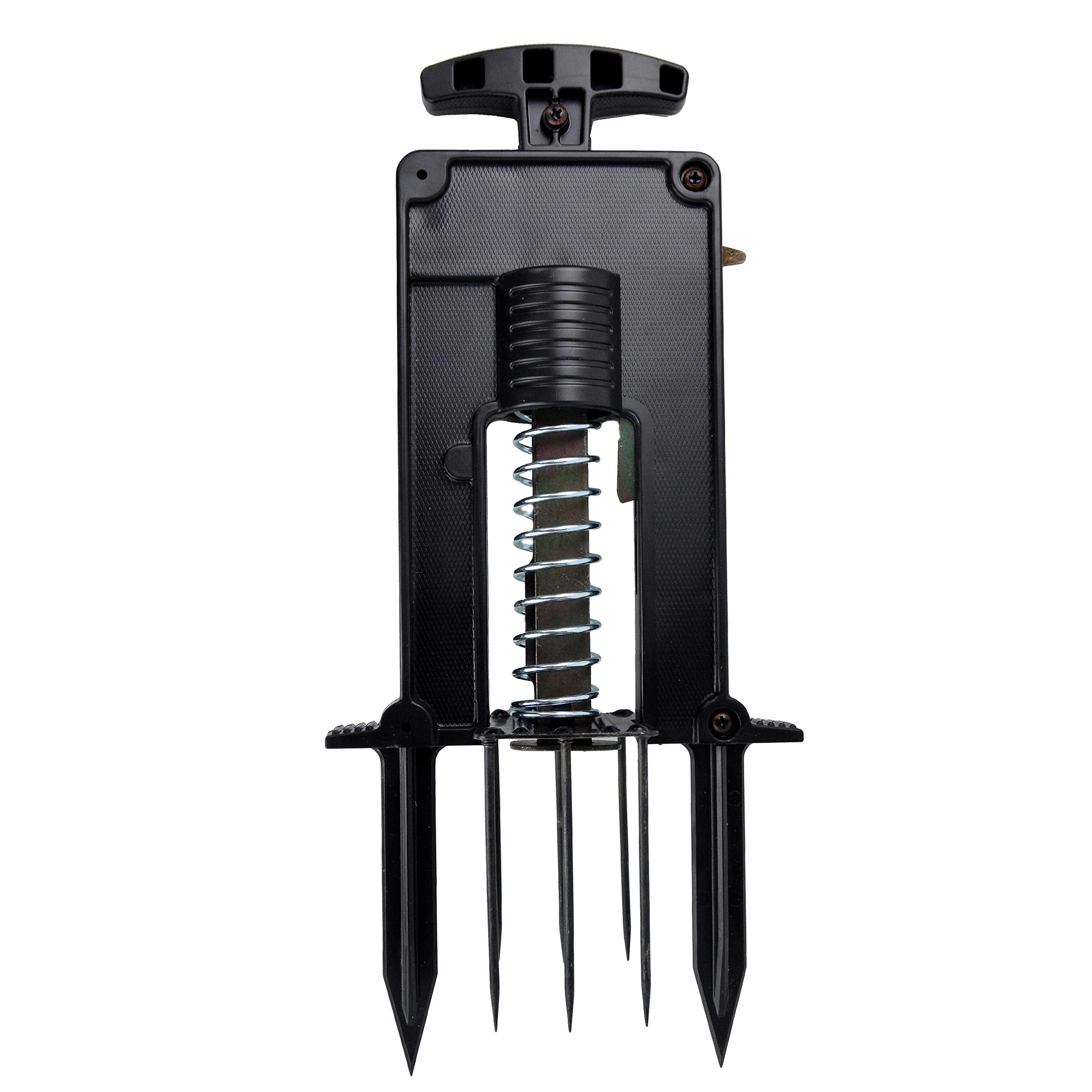 Victor Easy-to-Set DeadSet Mole Trap in ground showing quick setup for mole control