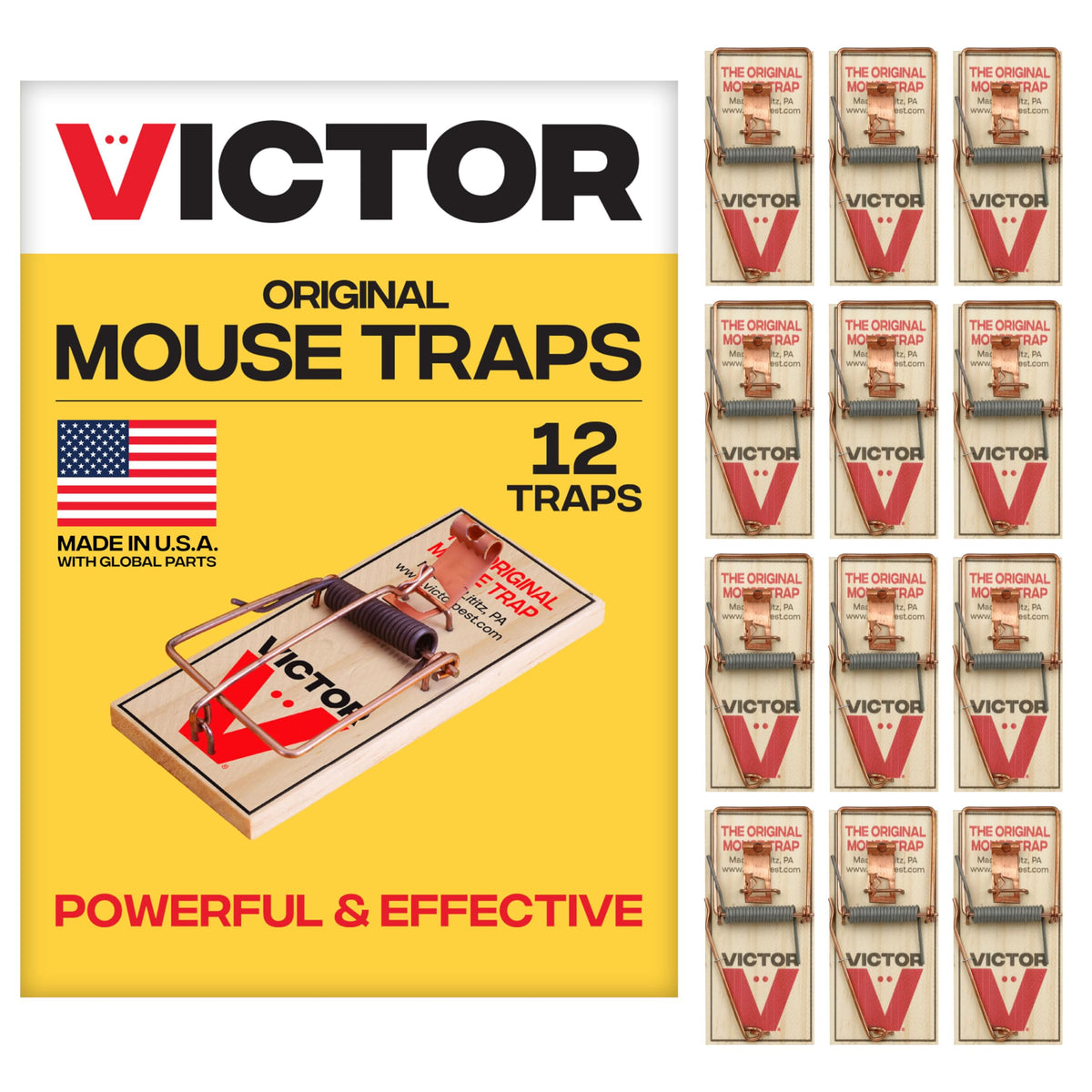 Victor M150-12 wooden trap front view for quick indoor rodent control.