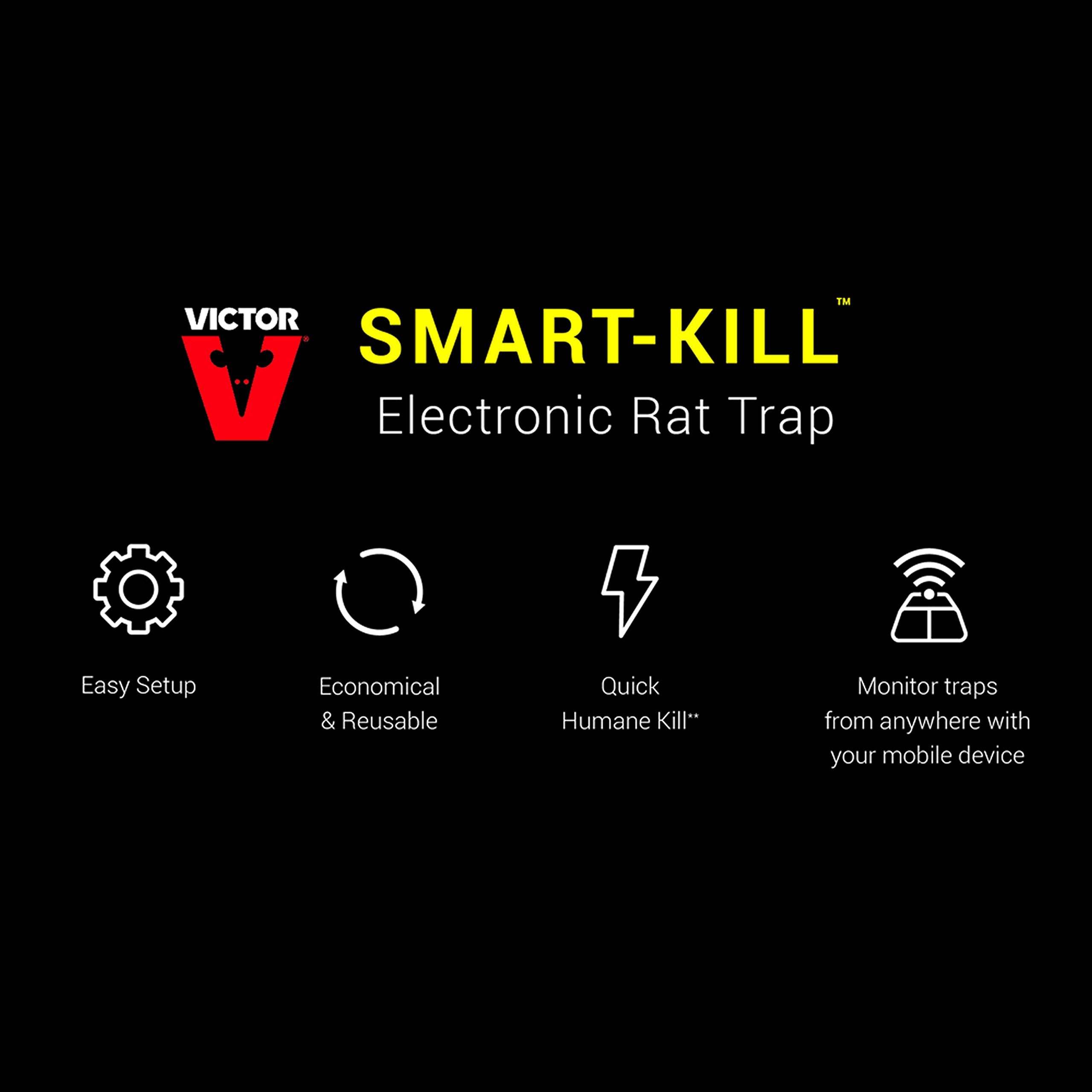 Victor M2 app interface screen captures remote alerts and trap status.