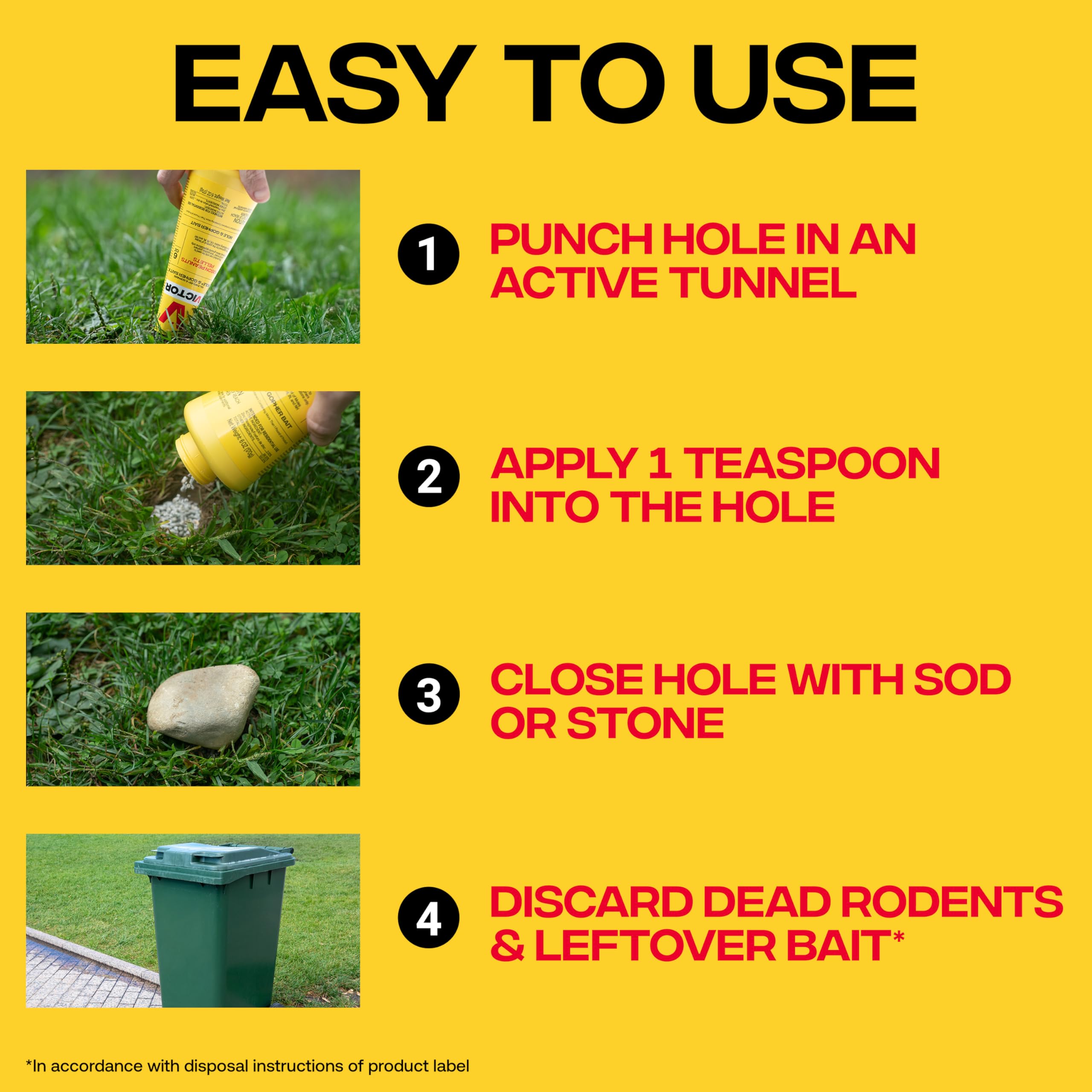 Victor M6006 bait pellets inserted into a tunnel to target pests
