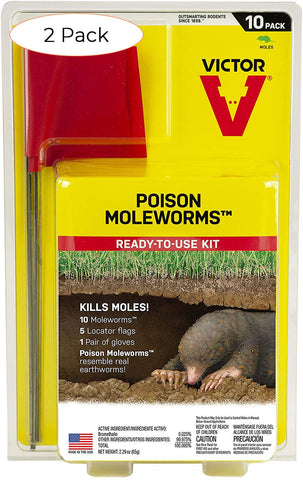 Victor M6009 Poison Moleworms yellow pellets, two-pack, for mole control in lawns and gardens.