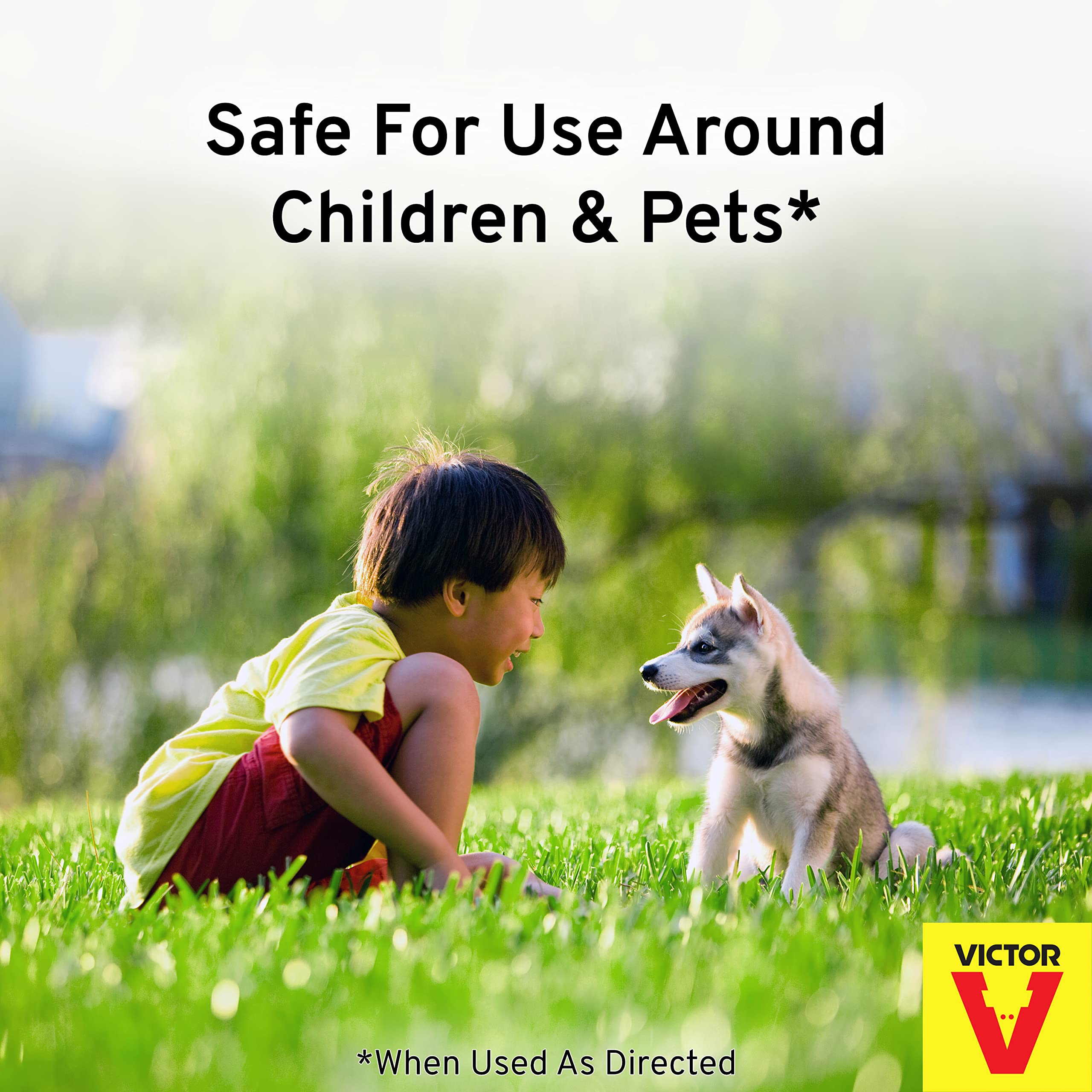 Victor Mole & Gopher Repellent safety label notes use around people and pets when directed.