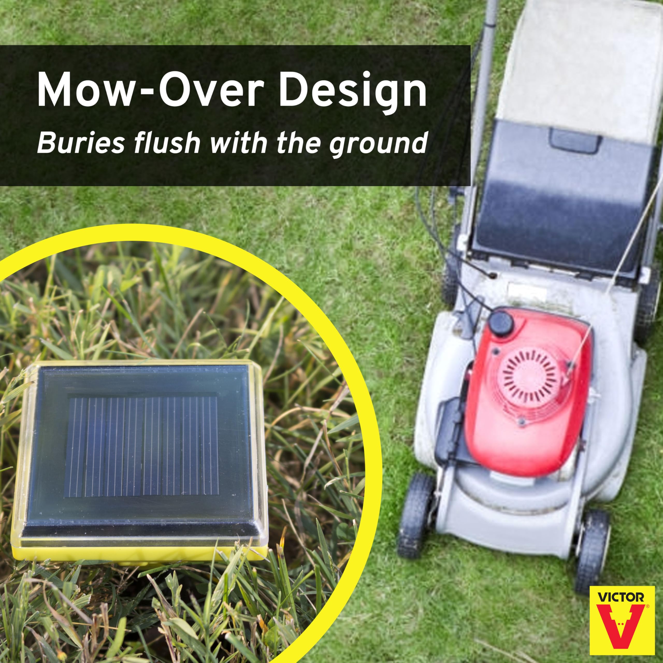 Victor spike with mow-over design allows mowing over without obstruction.