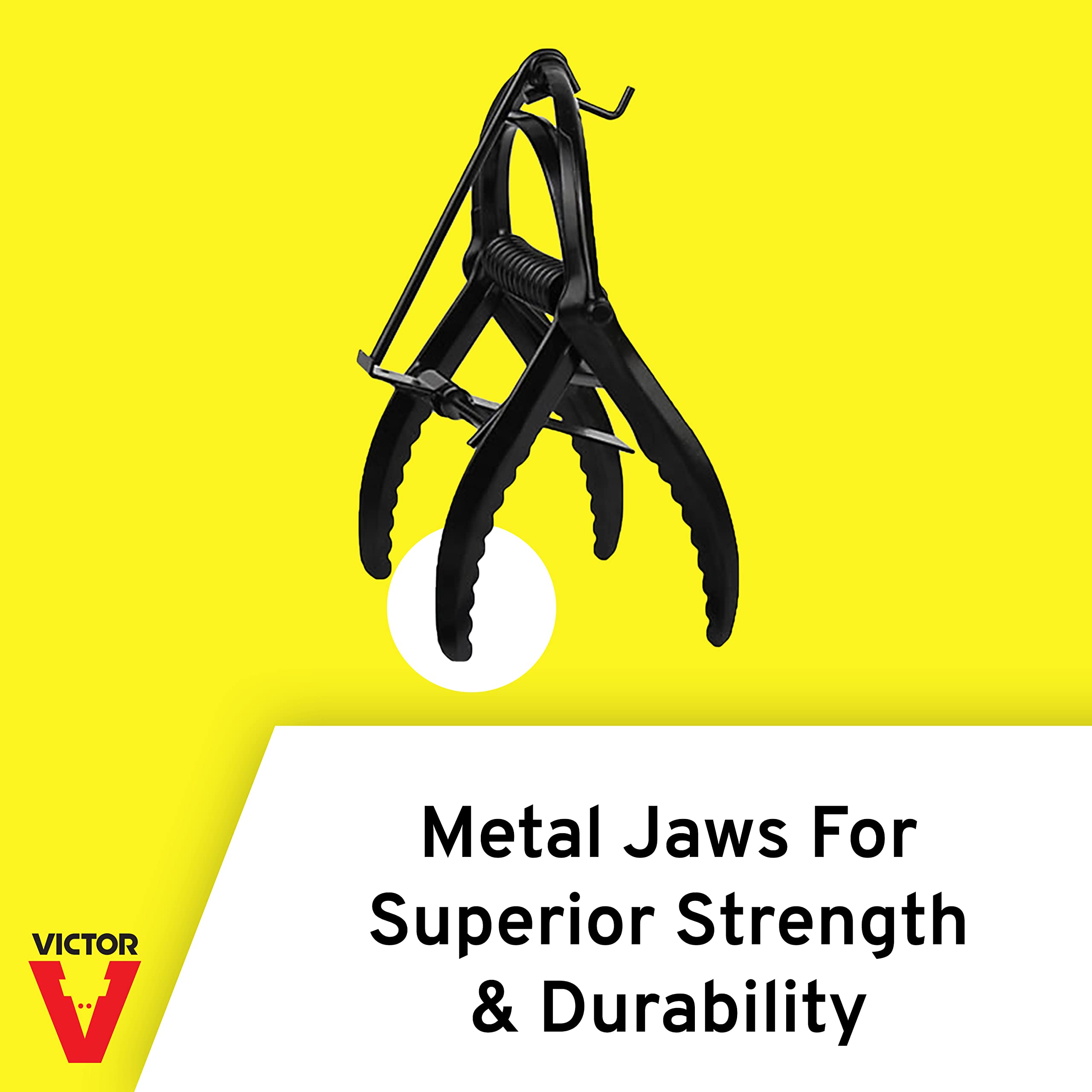 Victor Out O'Sight trap in close-up reveals strong metal jaws for durability.