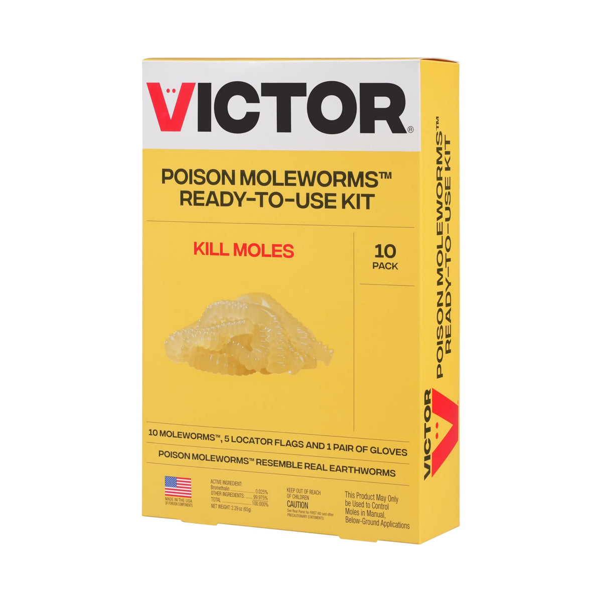Victor Poison Moleworms real-earthworm appearance attracts moles in underground runs.