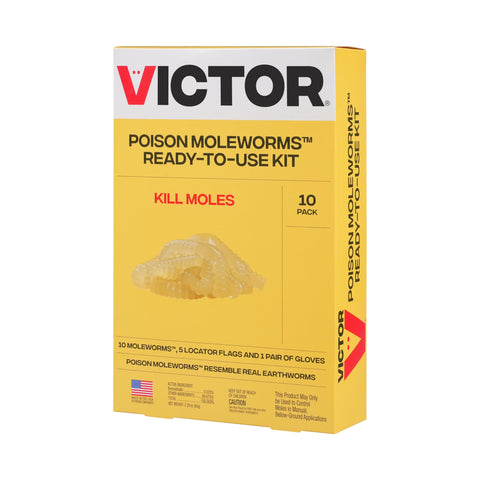 Victor Poison Moleworms real-earthworm appearance attracts moles in underground runs.