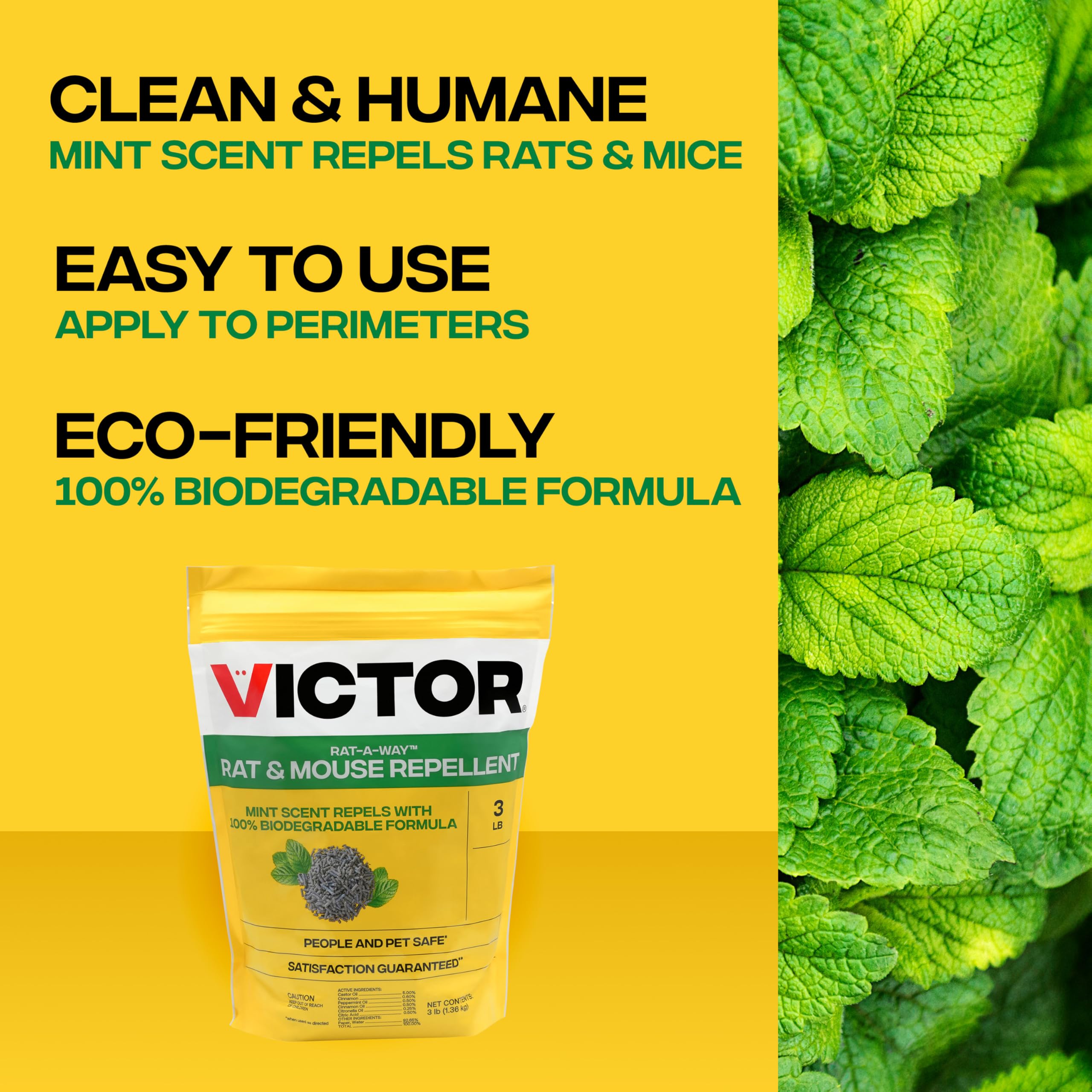 Close-up of Victor Rat-A-Way biodegradable pellets infused with essential oils