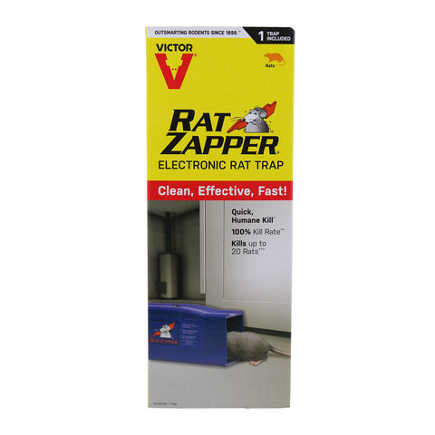 Victor Rat Zapper Classic indoor-use label shows safe placement away from elements.