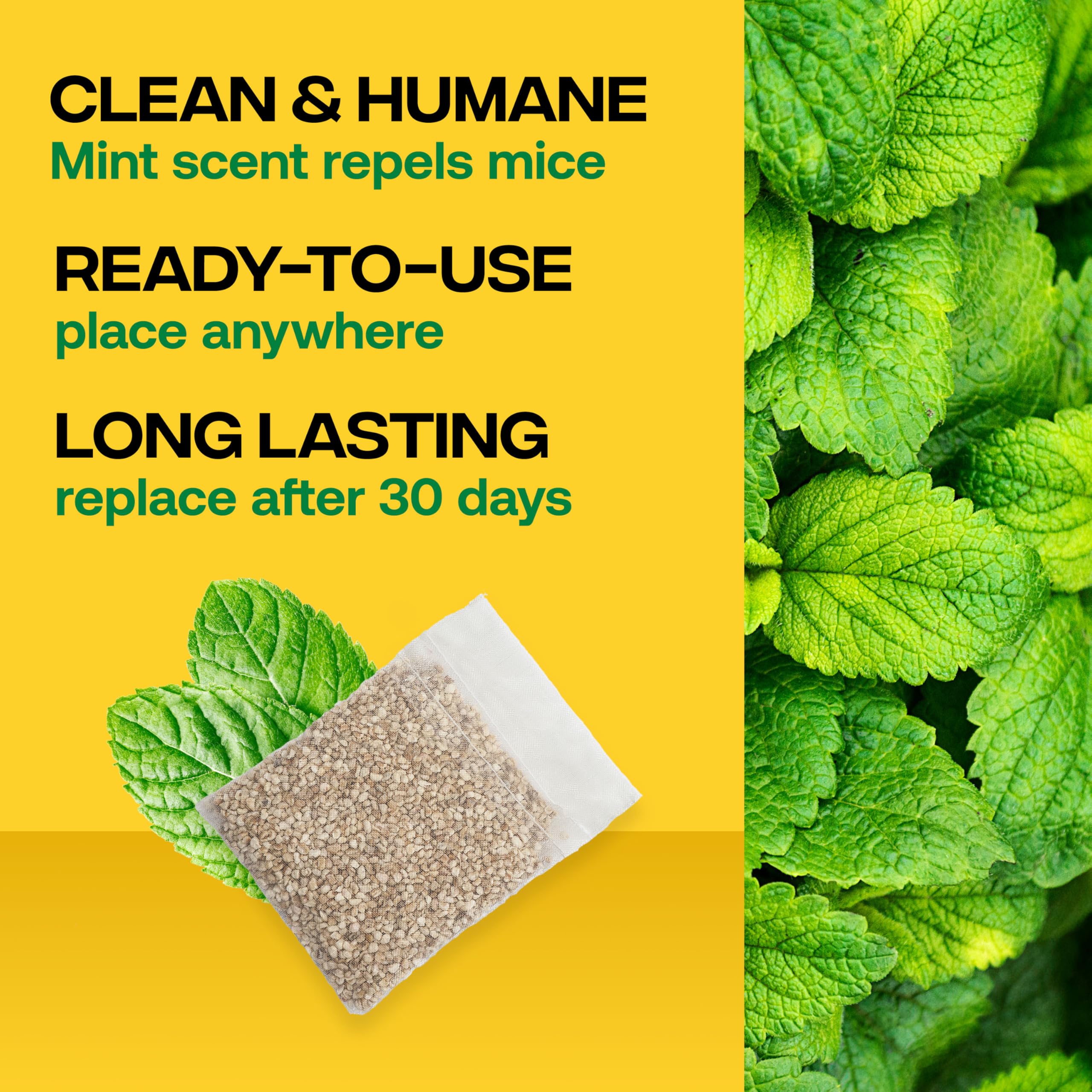 Victor Scent-Away pouch peppermint essence emphasizes natural rodent deterrence for indoor spaces