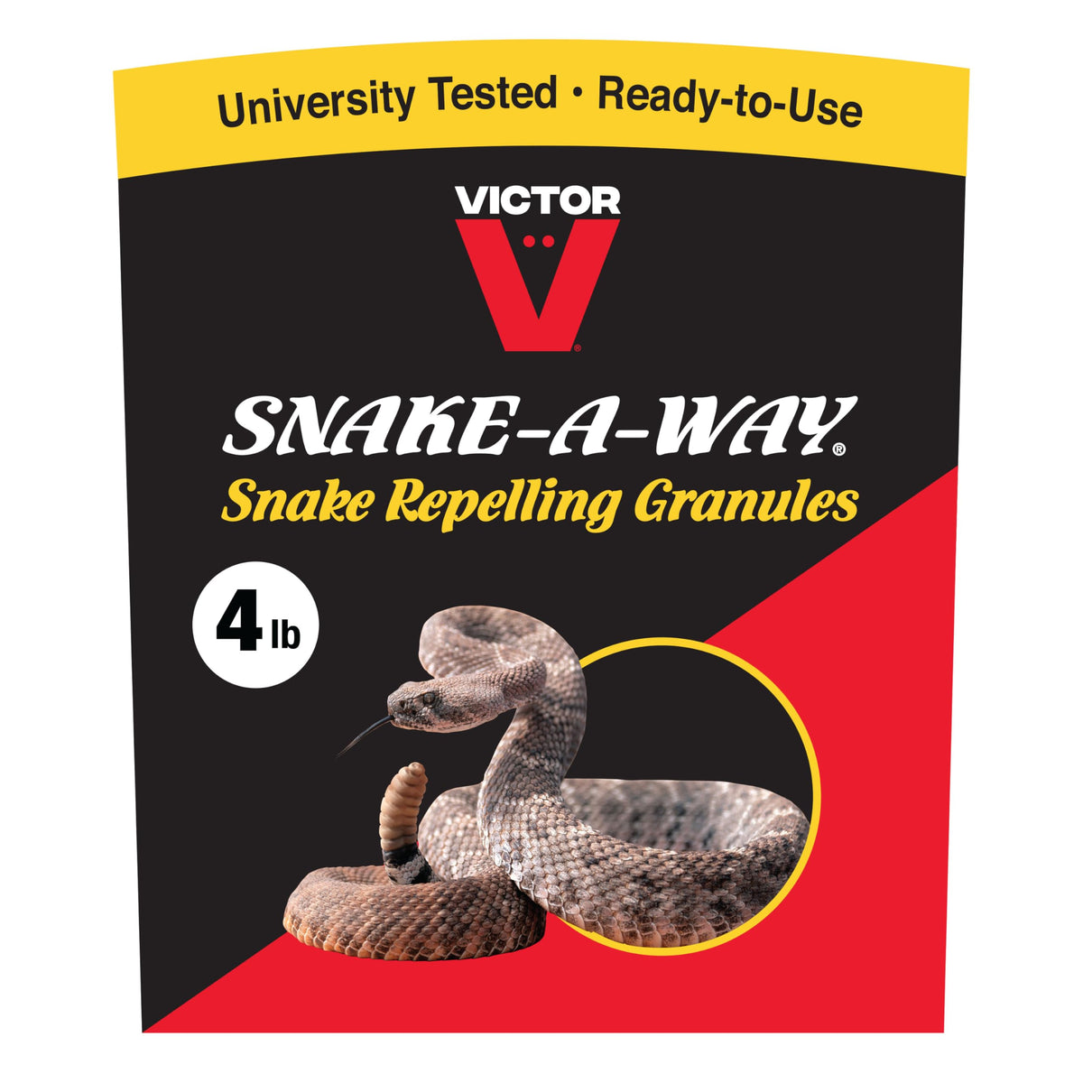 Victor Snake-A-Way granules for perimeter application deter snakes around your property.