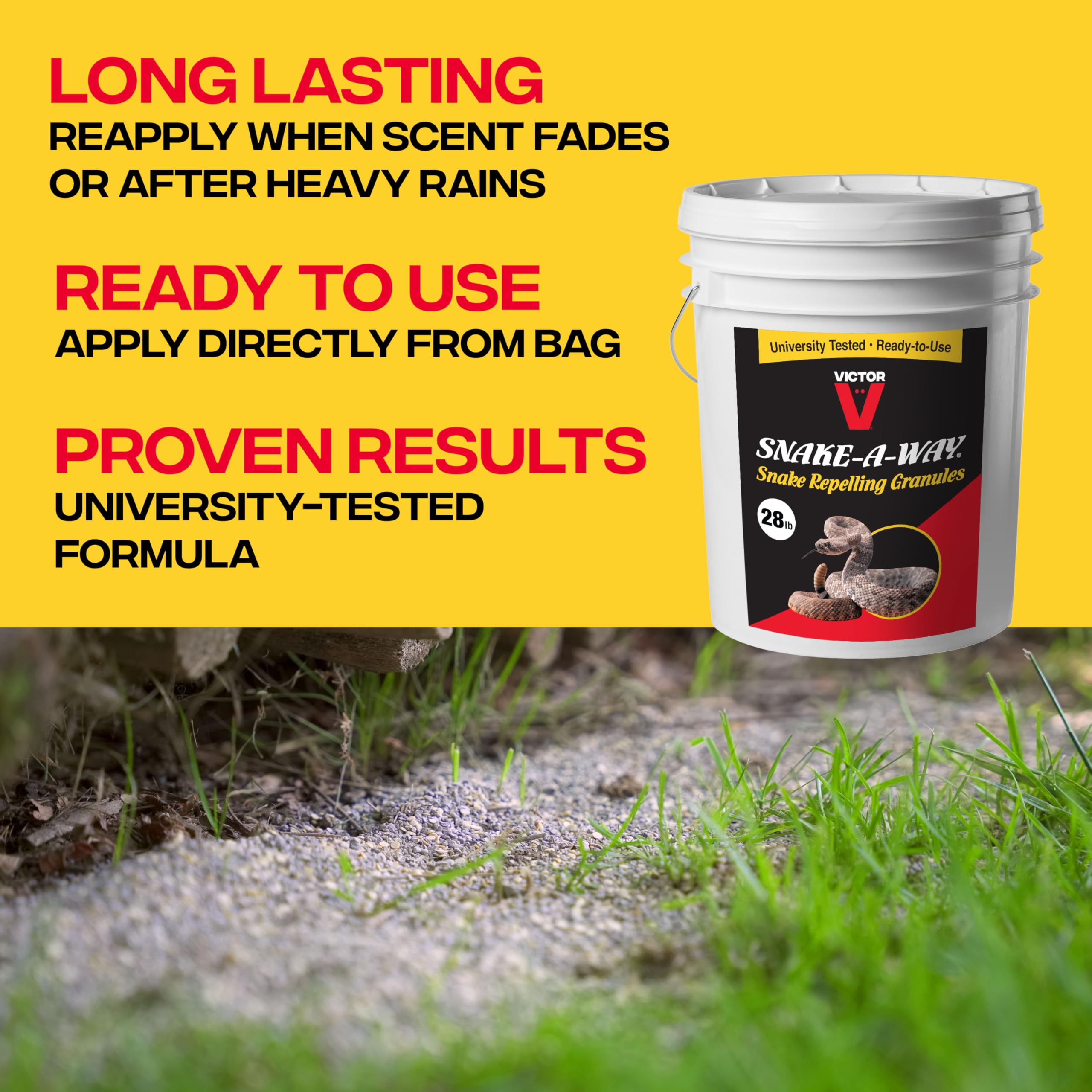 Victor Snake-A-Way works outdoors to deter venomous and non-venomous snakes.