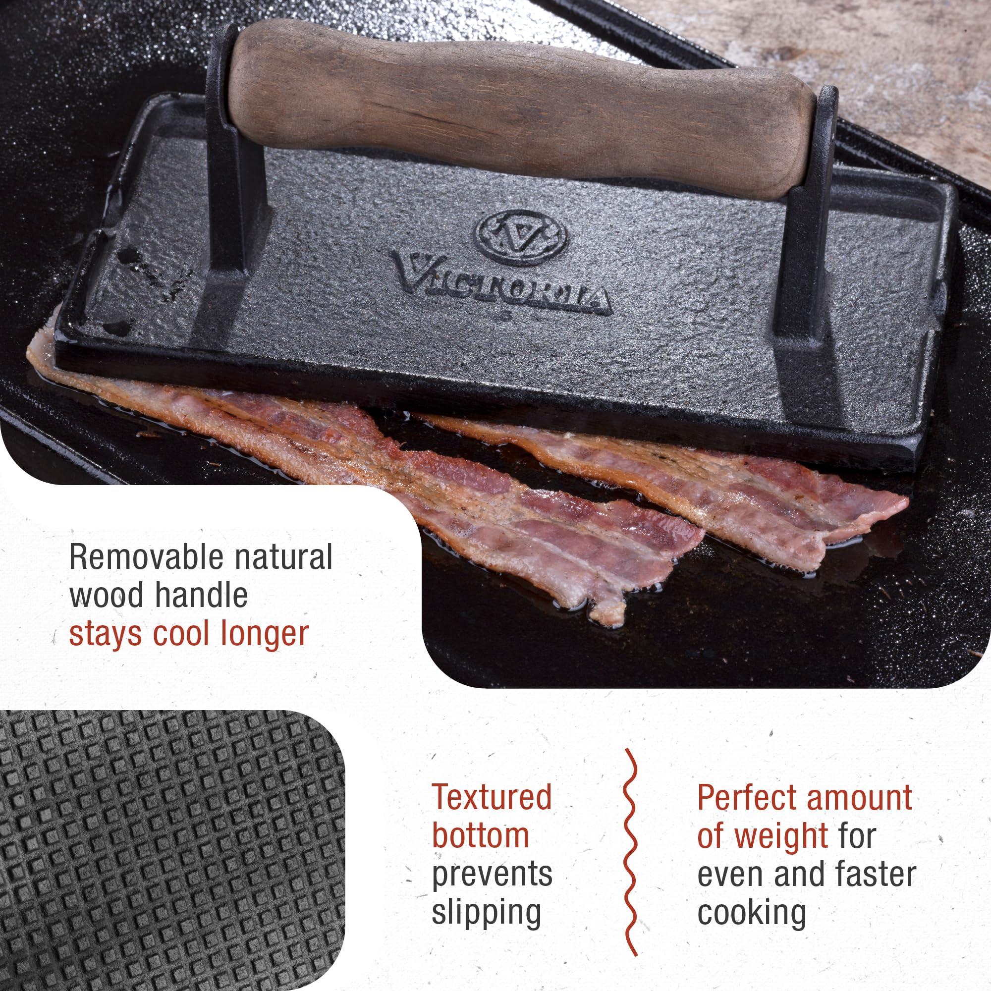 Victoria cast iron panini press on stove showing even heat