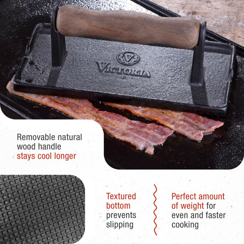 Victoria cast iron panini press on stove showing even heat