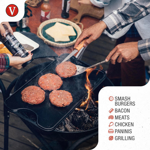 Victoria cast iron press with textured bottom ideal for bacon and pressed sandwiches