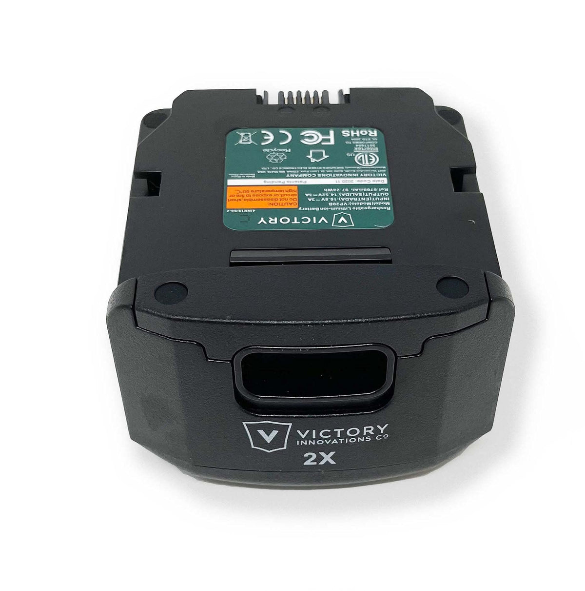 Victory Innovations VP20B battery side view with extended runtime.