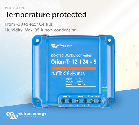 Victron Energy Orion-Tr 5A capacity provides stable power to essential devices on the move.