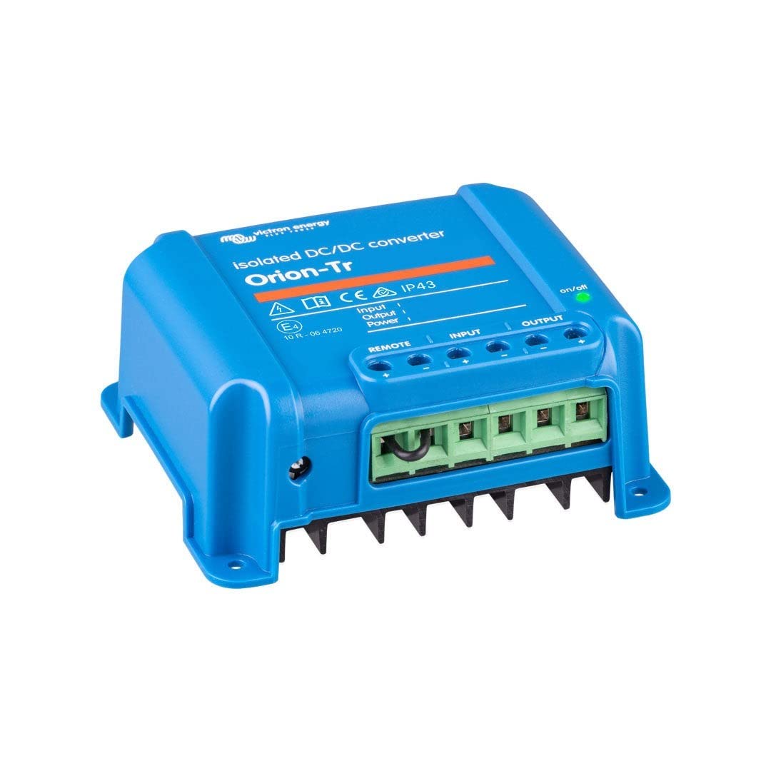 Victron Energy Orion-Tr 12/24V input adapts to varied vehicle electrical systems.