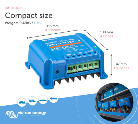 Victron Energy Orion-Tr IP43 protection suits damp environments without compromising performance.