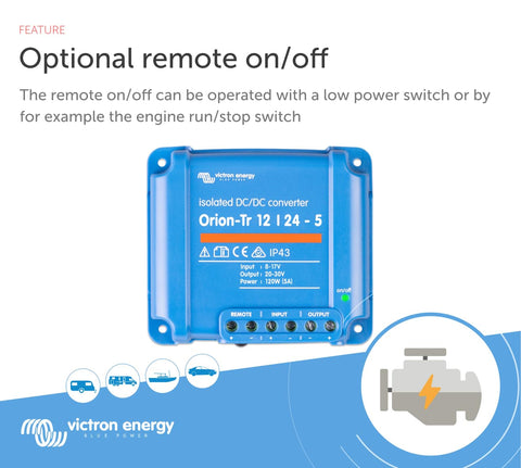 Victron Energy Orion-Tr isolated output supports dual battery systems for safer, flexible power routing.