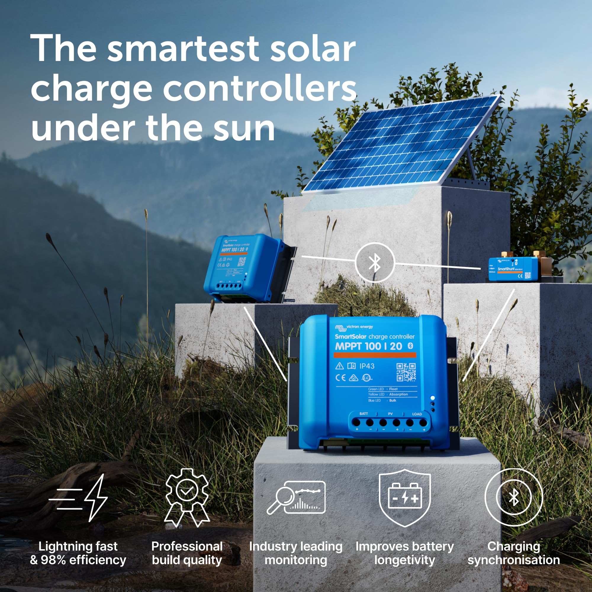 Victron Energy MPPT controller in a portable campsite setup delivering reliable power
